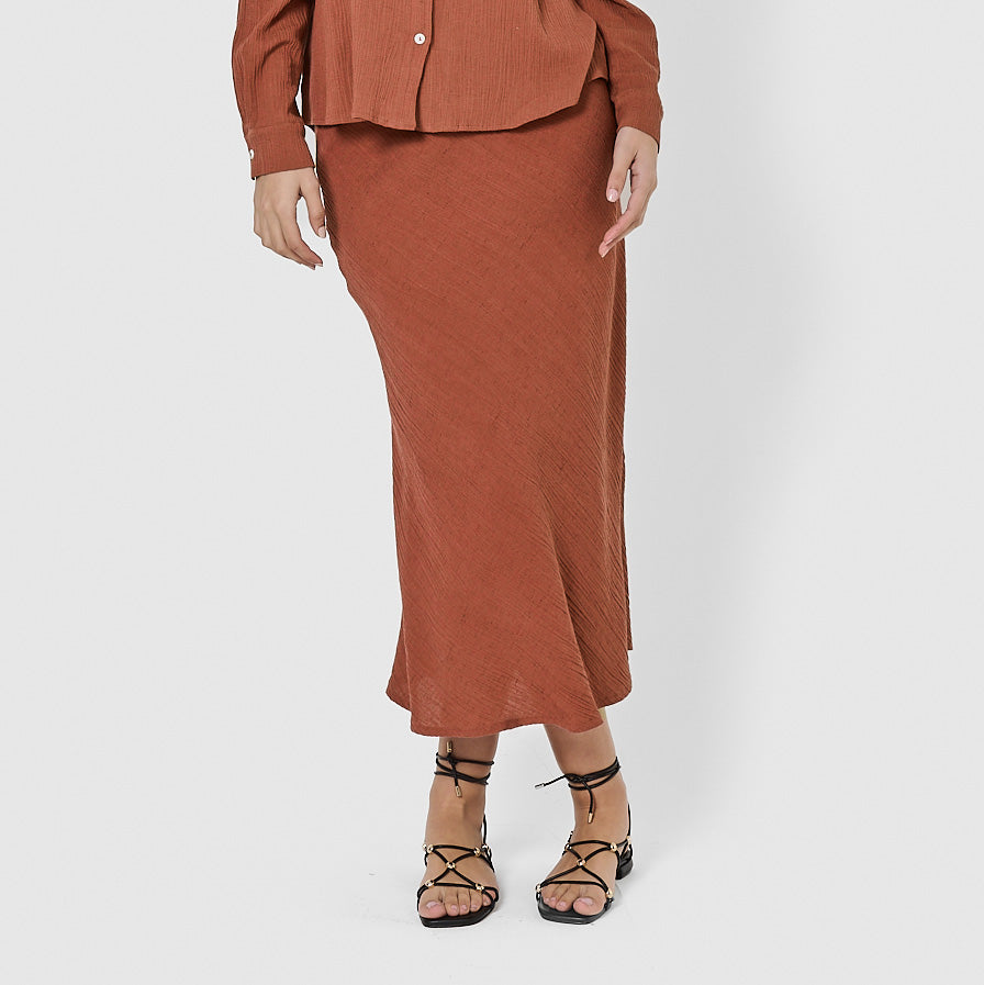 Falda midi evasé de algodón flex rosette