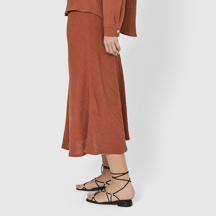 Falda midi evasé de algodón flex rosette