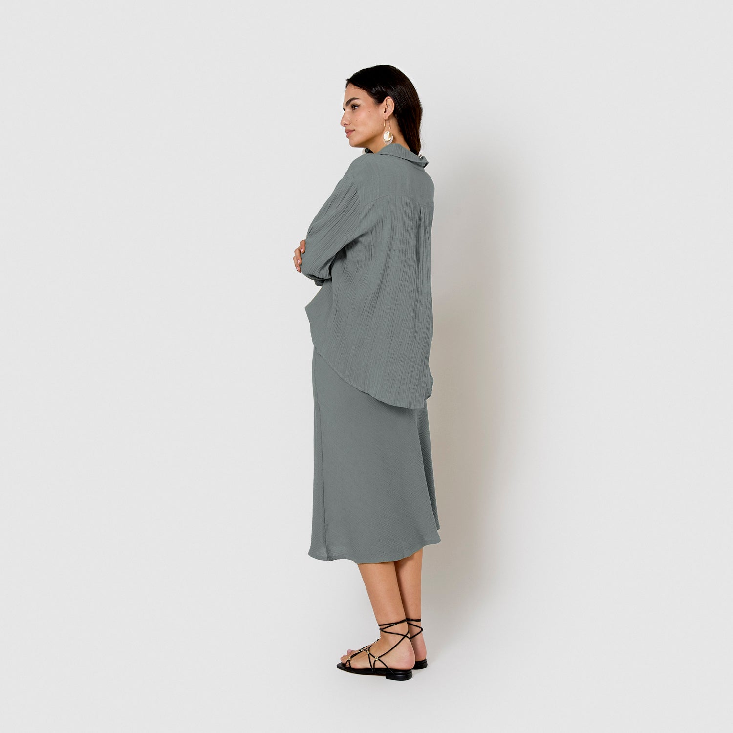 Gonna midi in cotone verde acqua