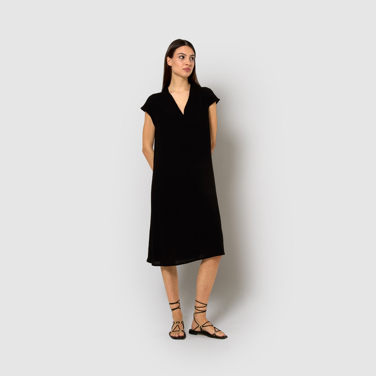 Vestido corto algodón lino negro