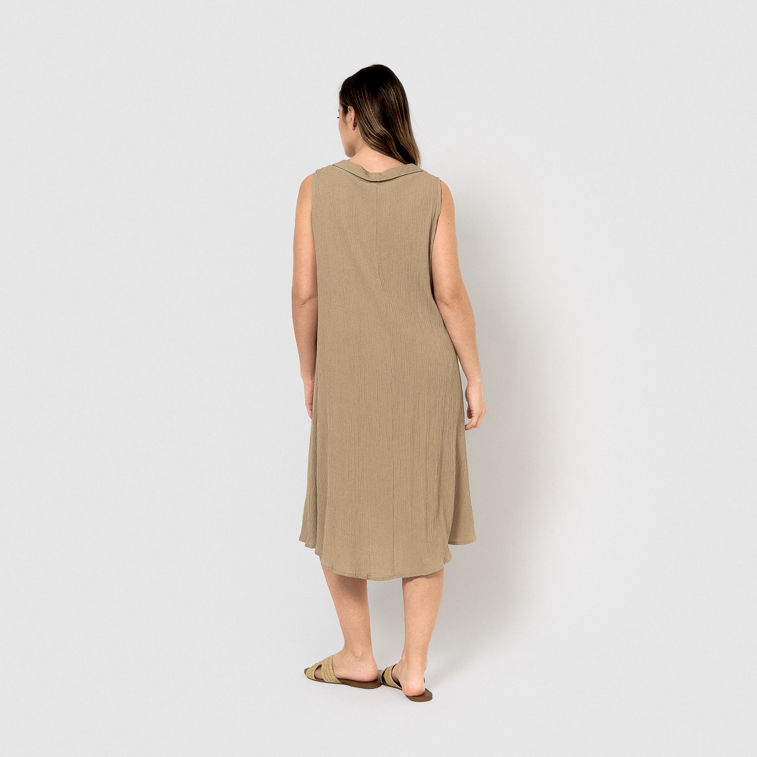 Vestido midi cuello drapeado algodón flex cuerda