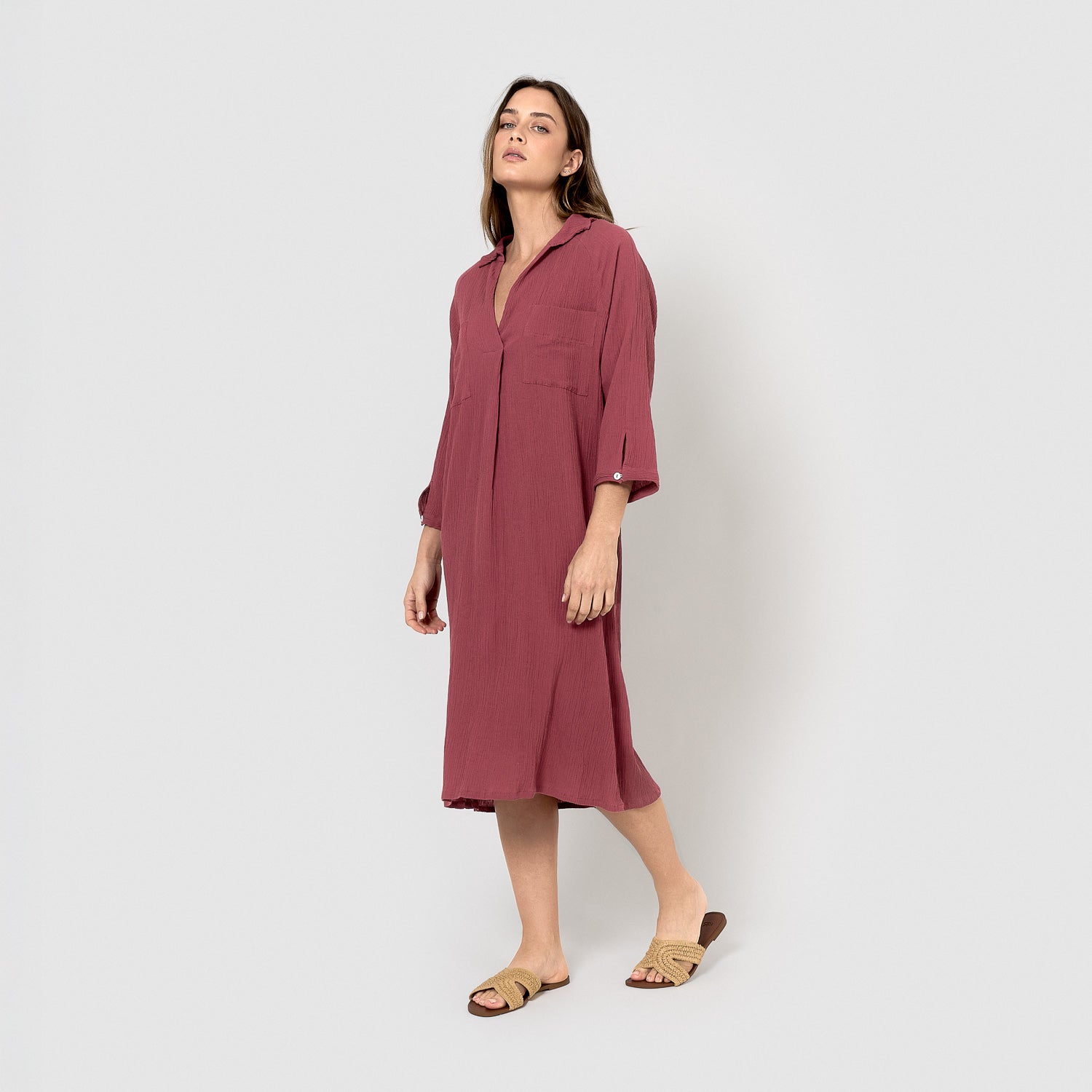 Vestido midi algodón flex malva/rosa