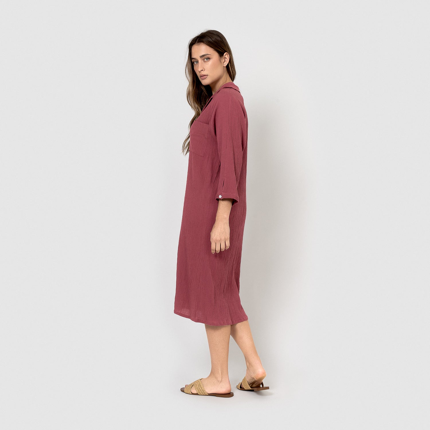 Vestido midi algodón flex malva/rosa