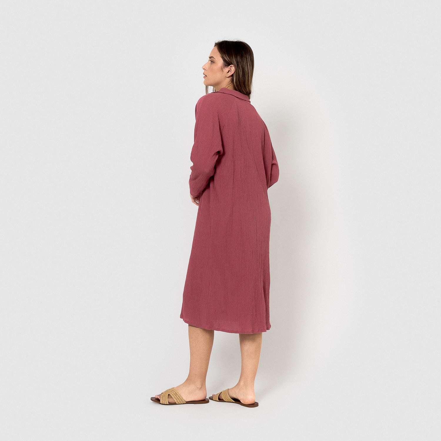 Vestido midi algodón flex malva/rosa