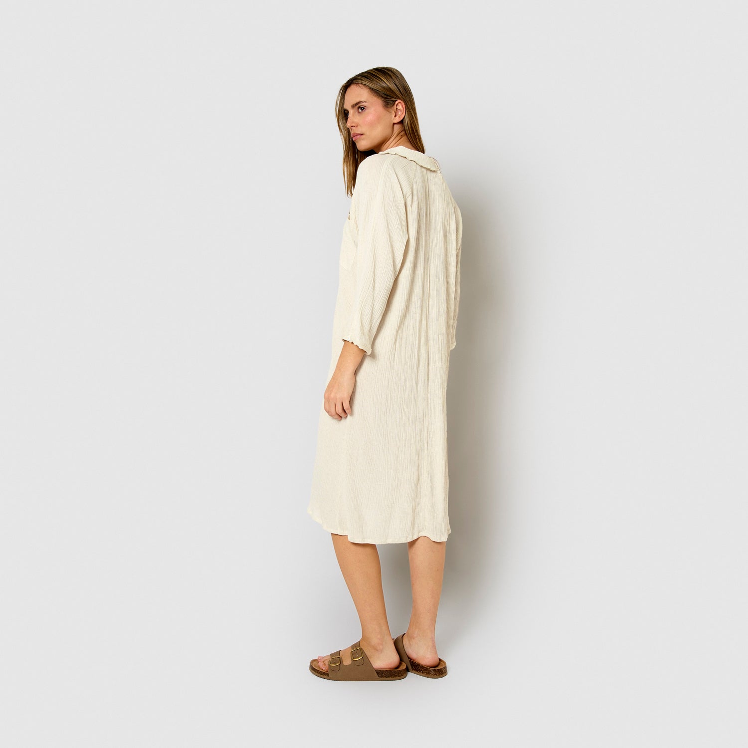 Abito midi in cotone e lino naturale