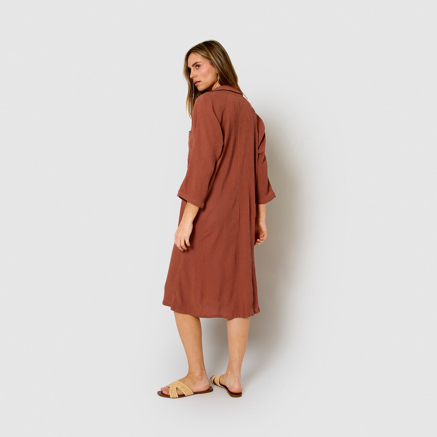 Rosette cotton linen midi dress