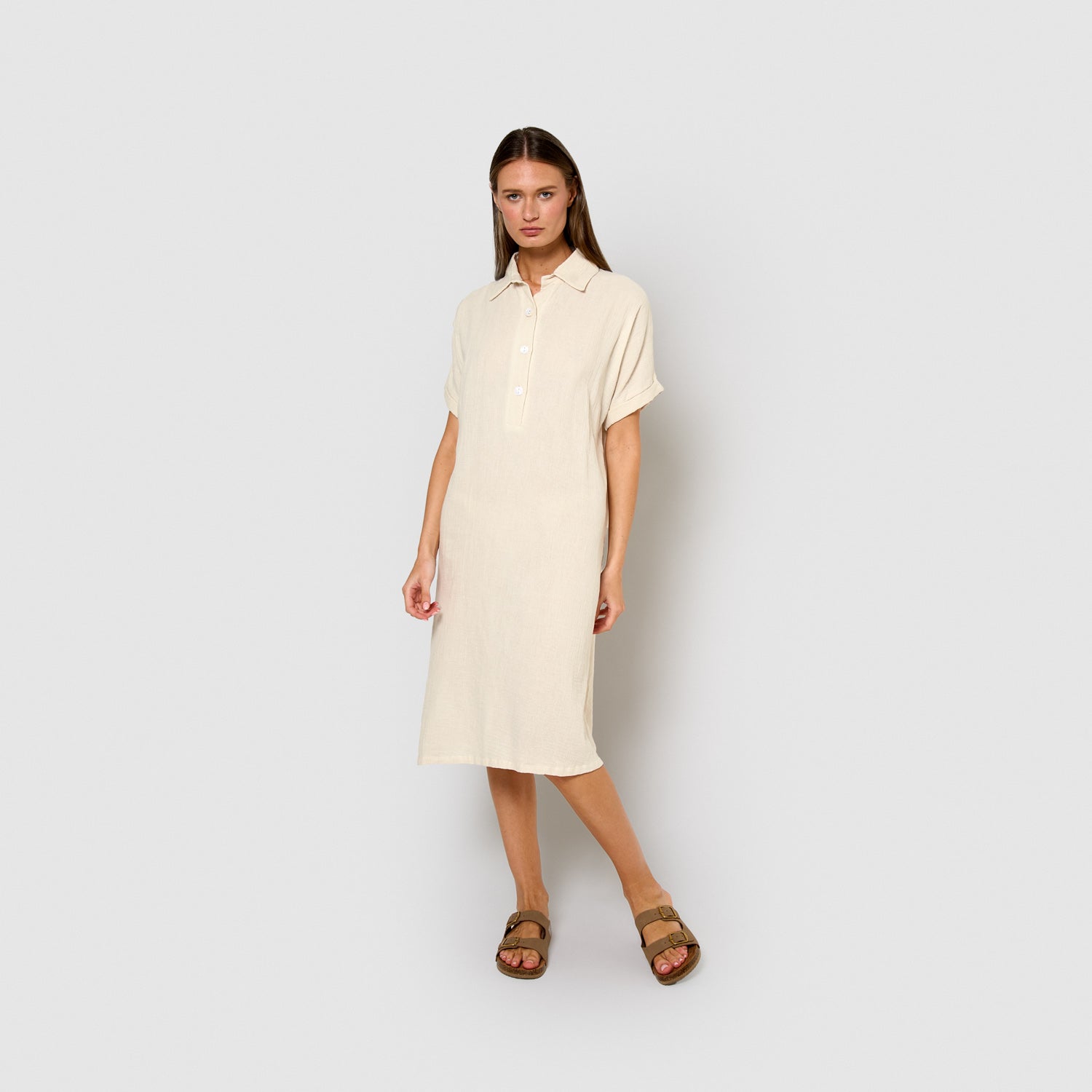 muslin midi dress White muslin midi dress with flowing sleeves – Tramas+