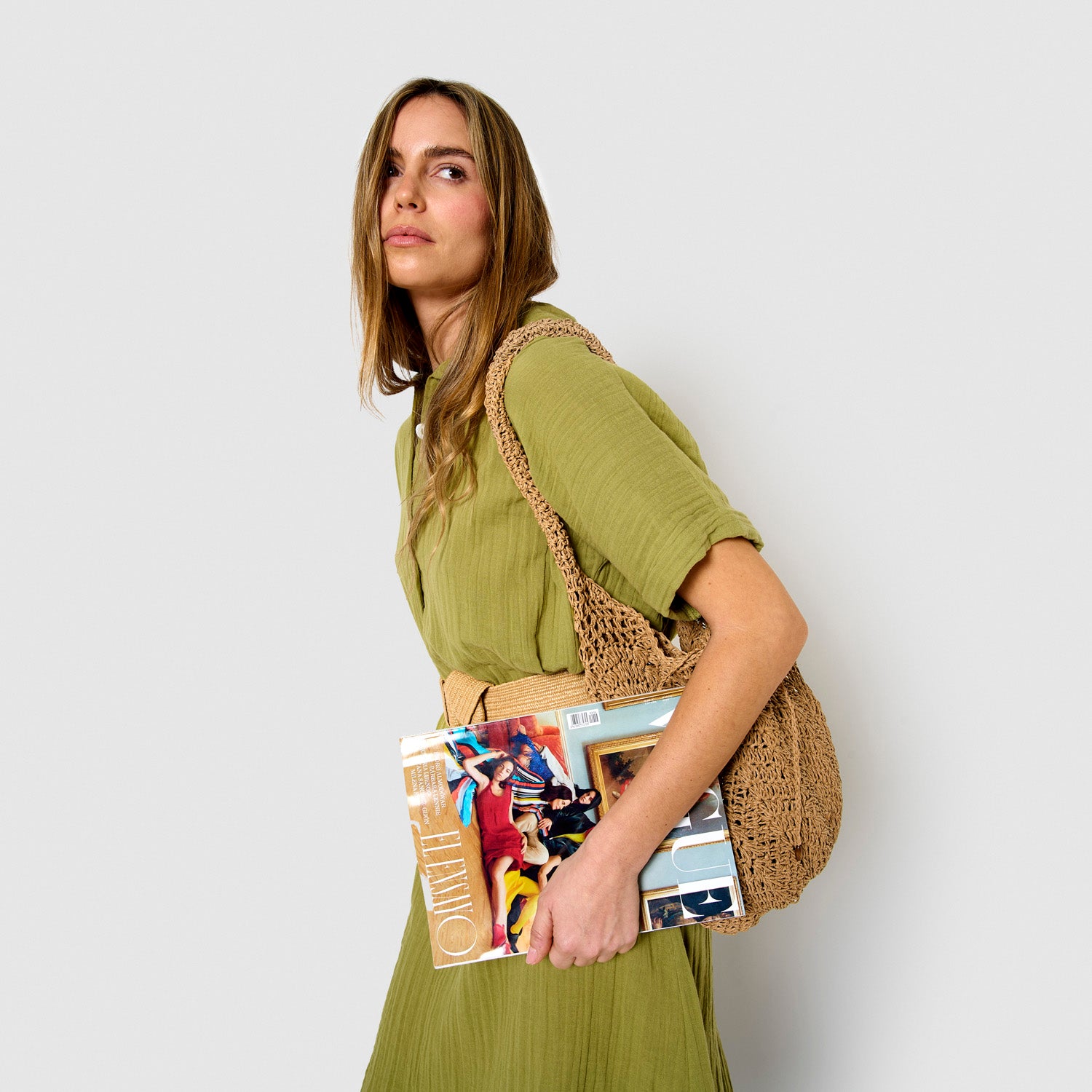 Lemon muslin midi dress with flowing sleeves
