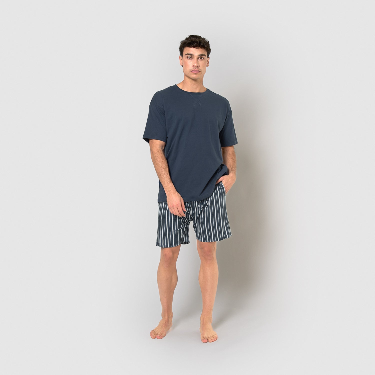 pijama curto de algodão azul marinho