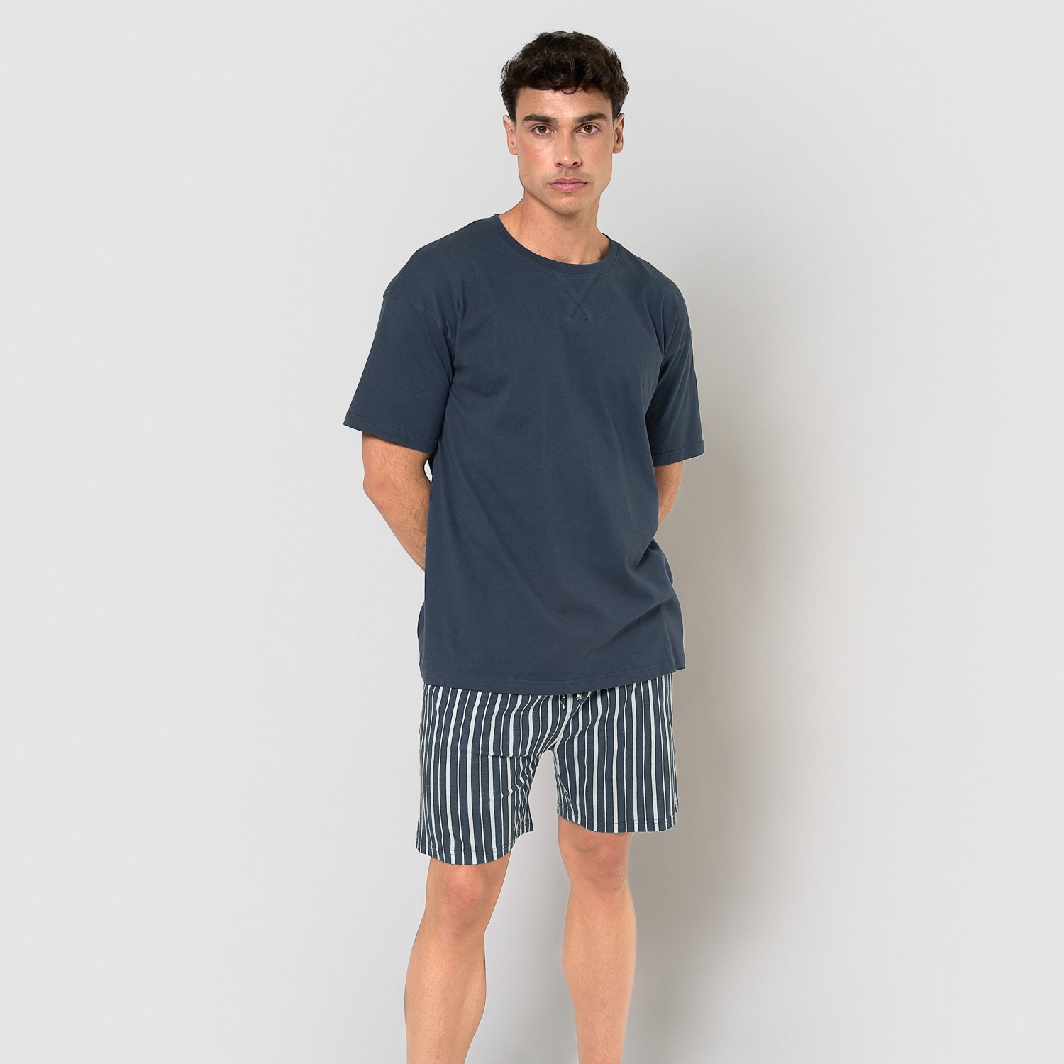 pijama curto de algodão azul marinho