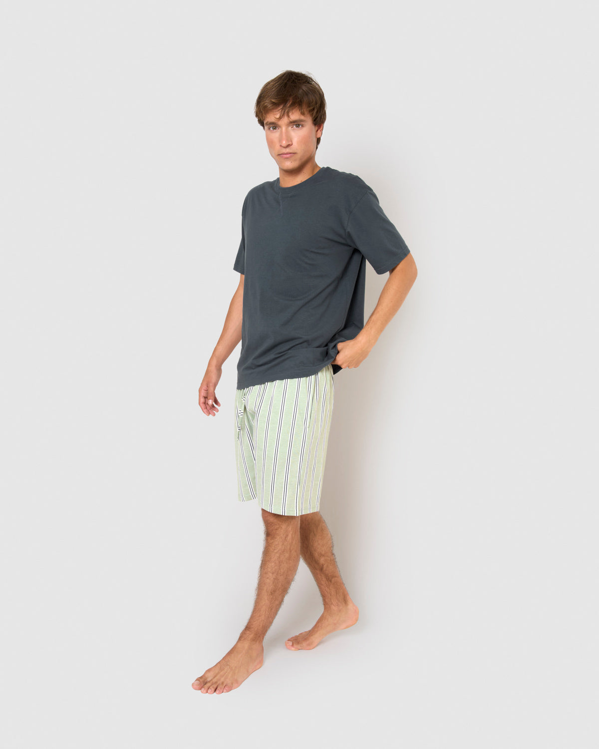 pijama curto de algodão azul marinho
