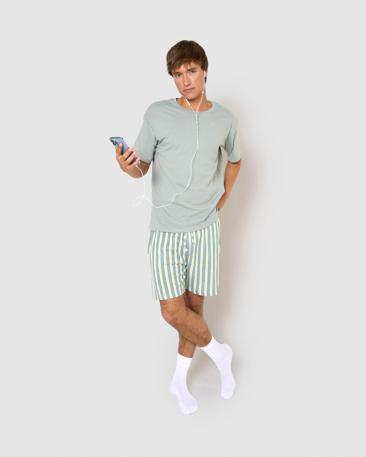 Pijama corto algodón raya schon verde azulado