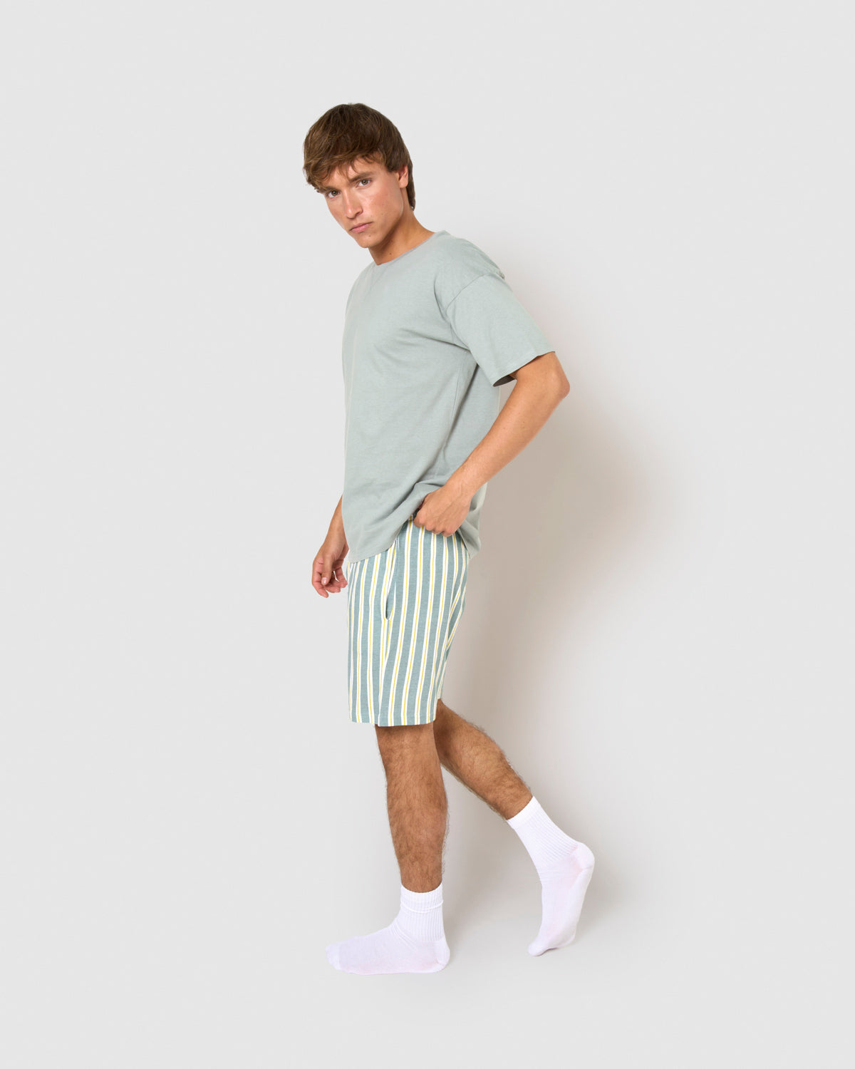 Pijama corto algodón raya schon verde azulado