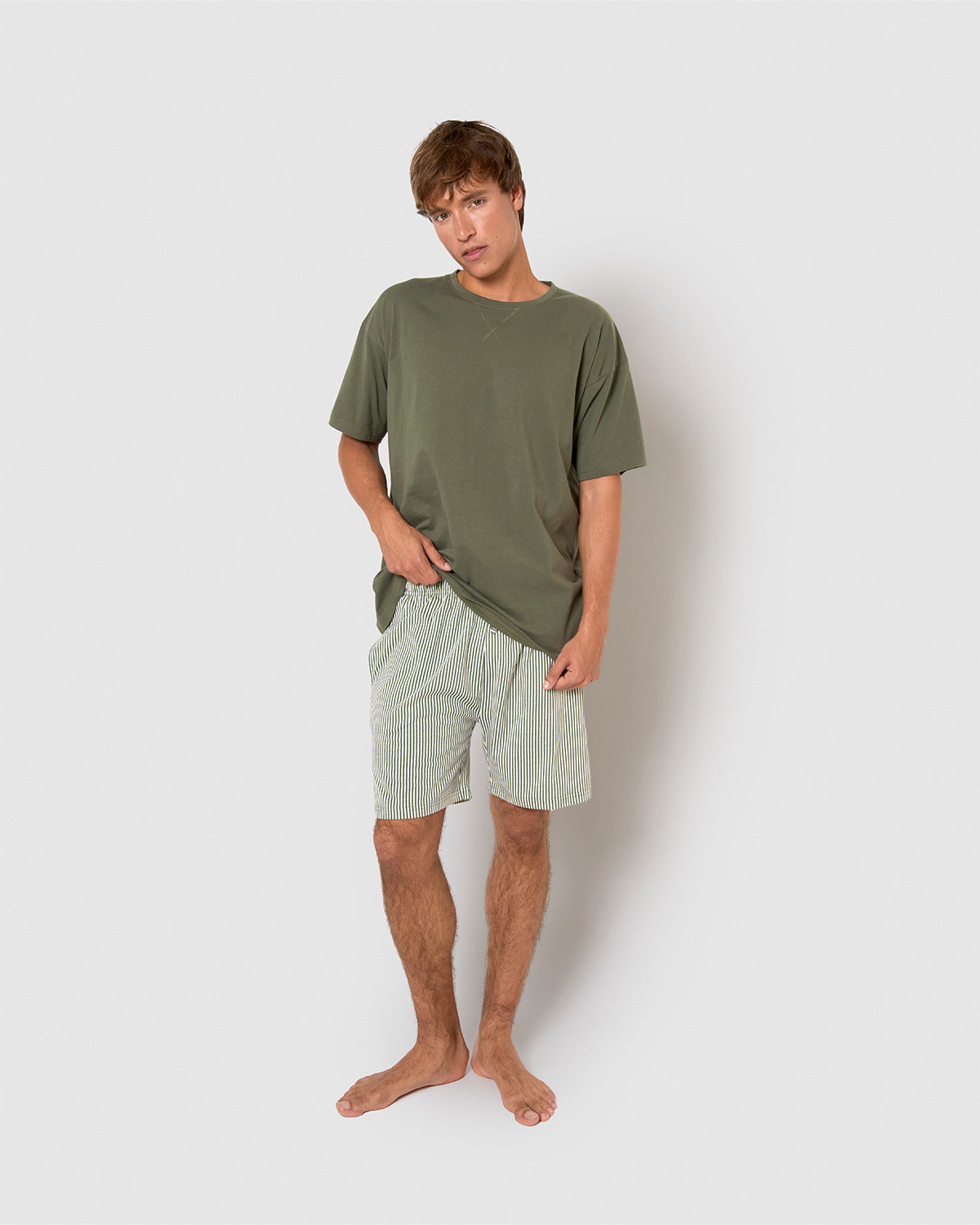 Pijama corto algodón raya cilian verde cacería