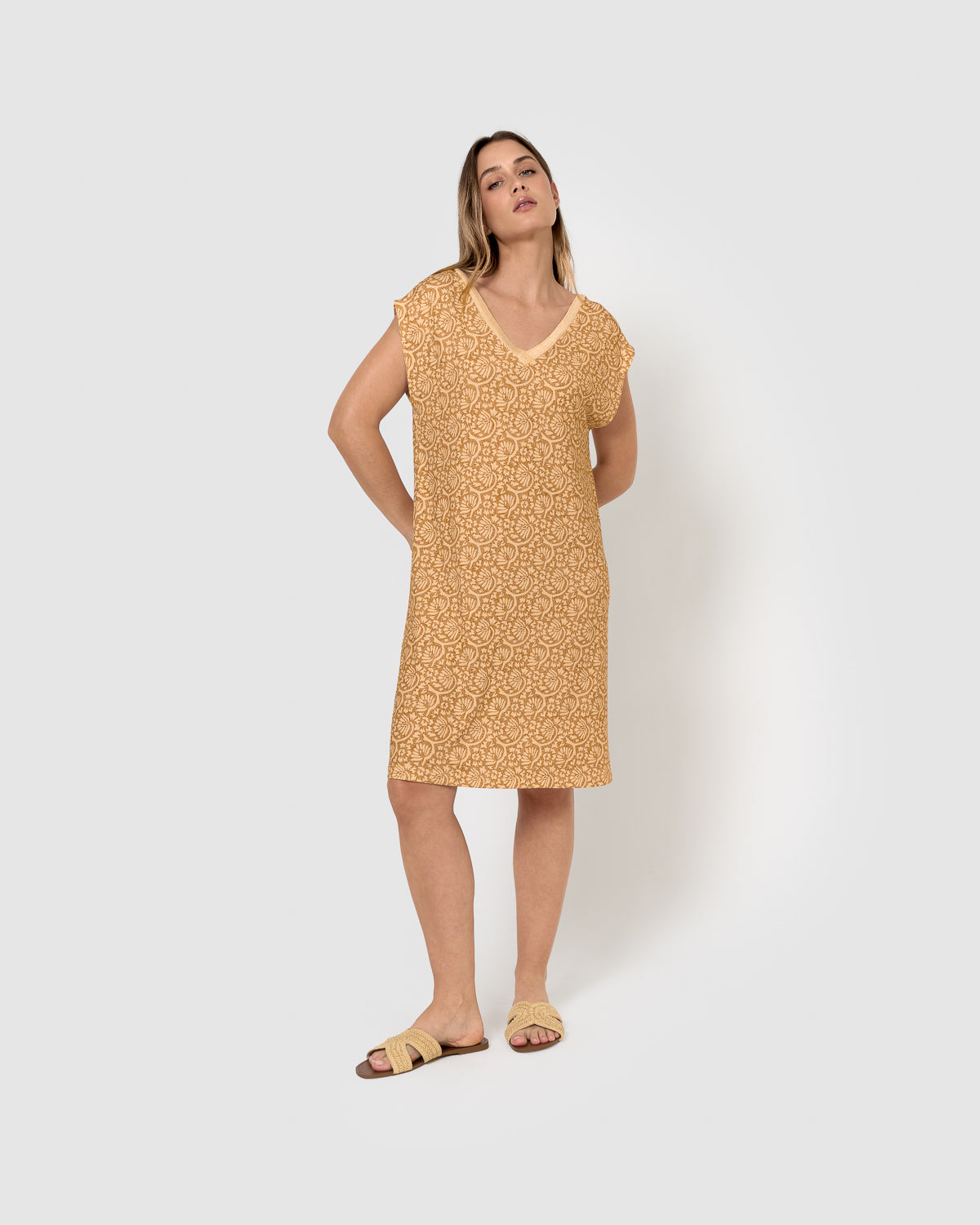Soft short dress, ochre