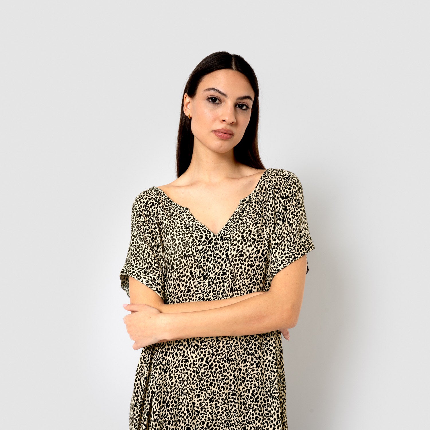 Vestido curto Bambura em viscose bege/preto