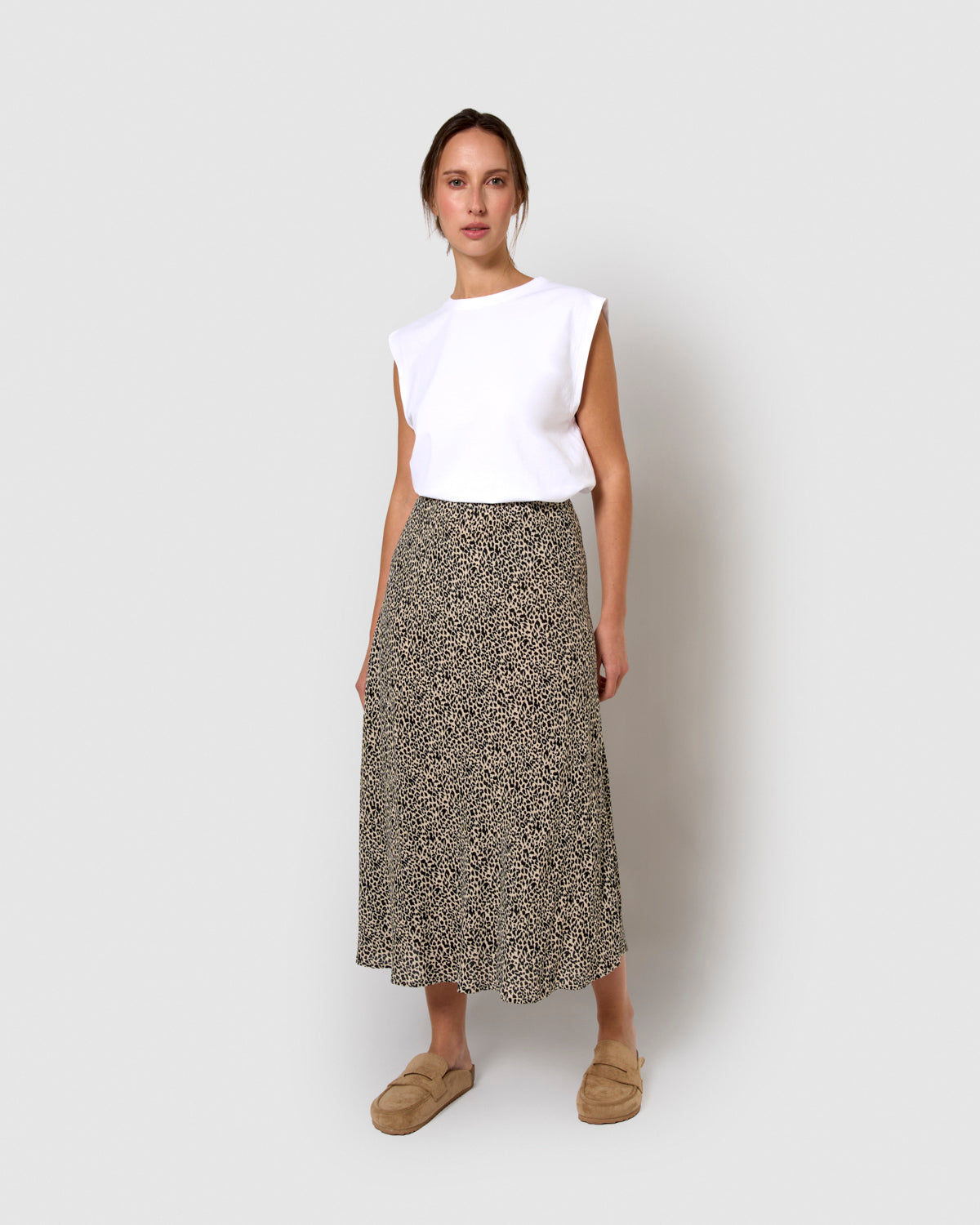 Gonna midi bambula lira in viscosa beige