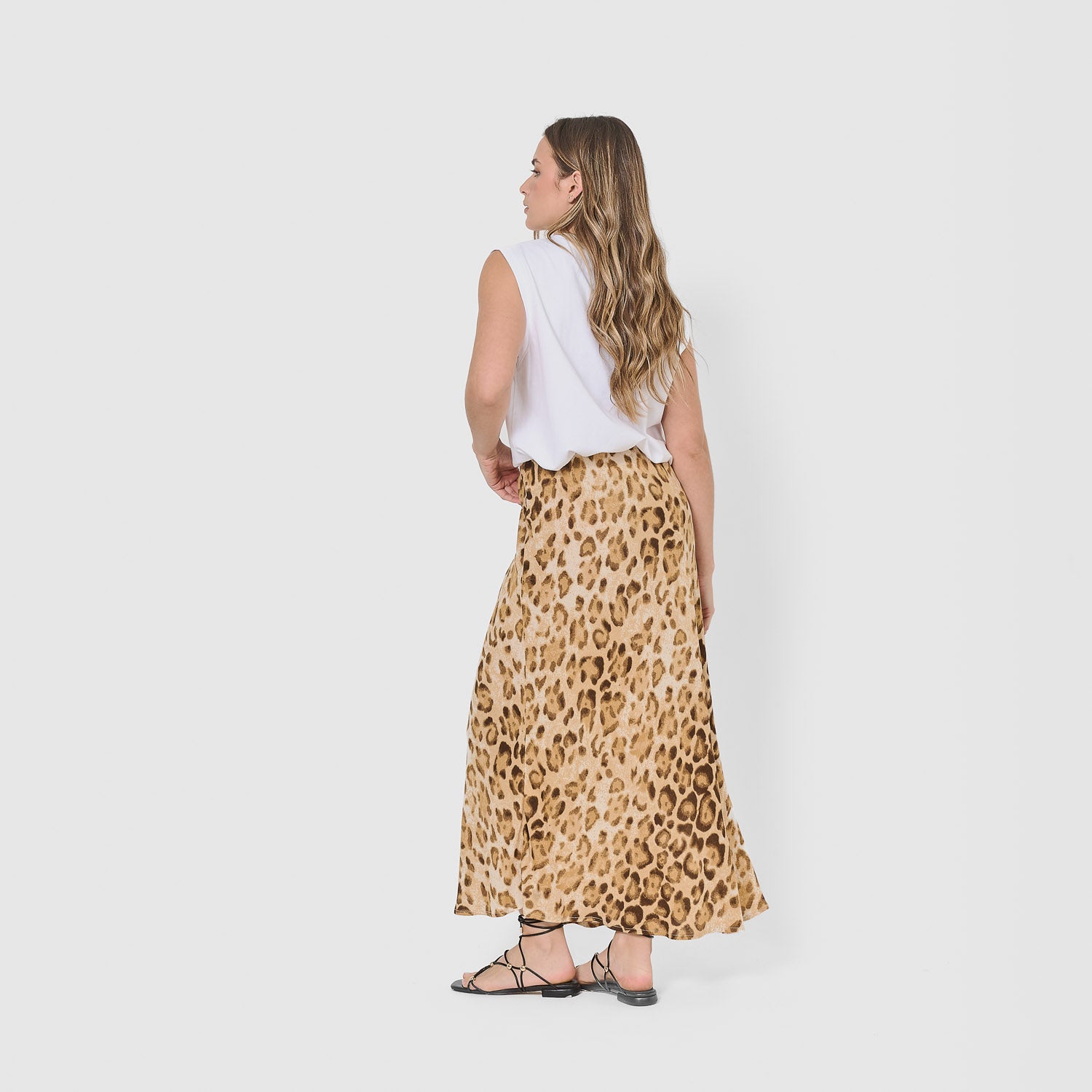 Falda midi viscosa bambula pai marrón