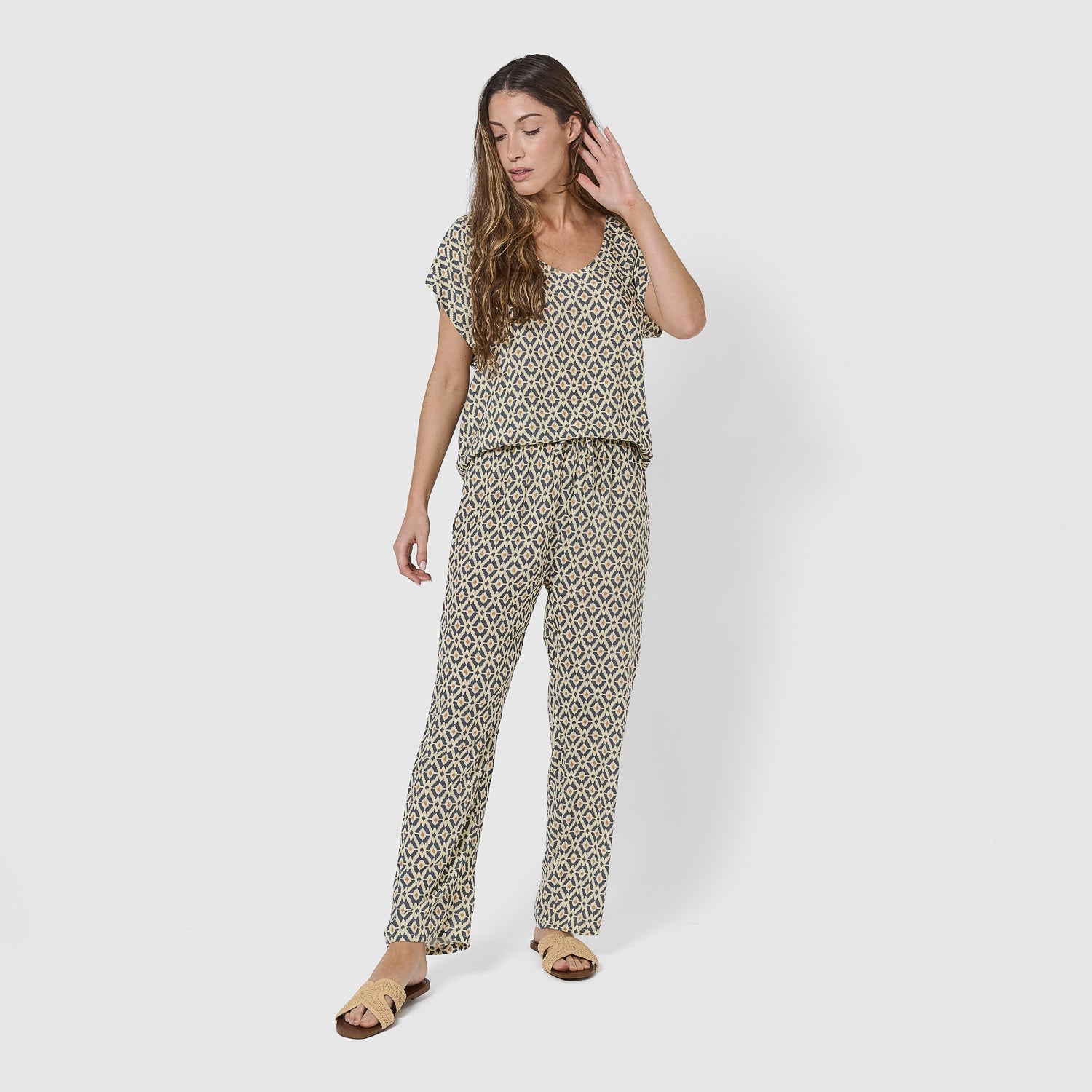 Pantalón largo viscosa waterloo azul grisáceo