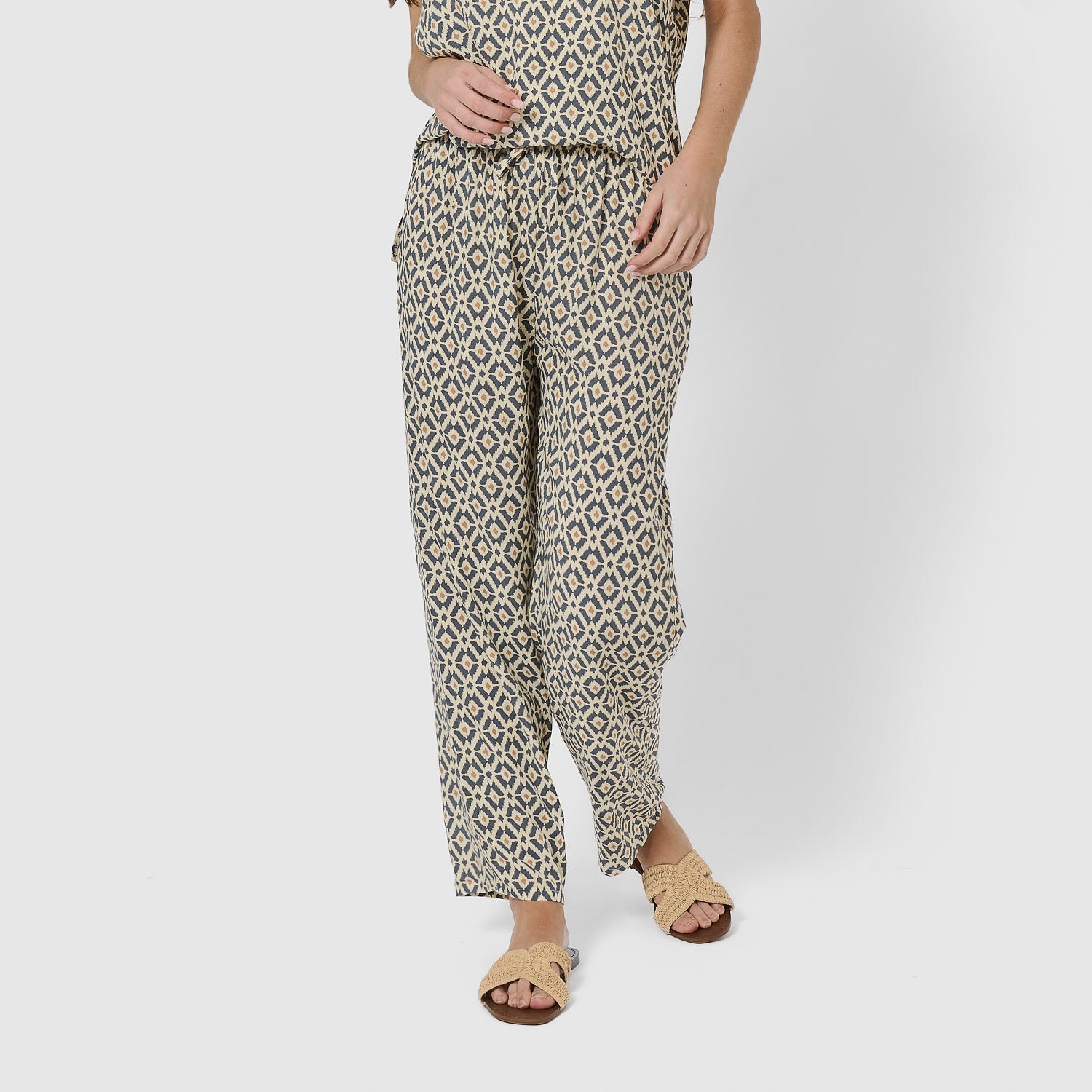 Calças compridas Waterloo em viscose azul-acinzentada