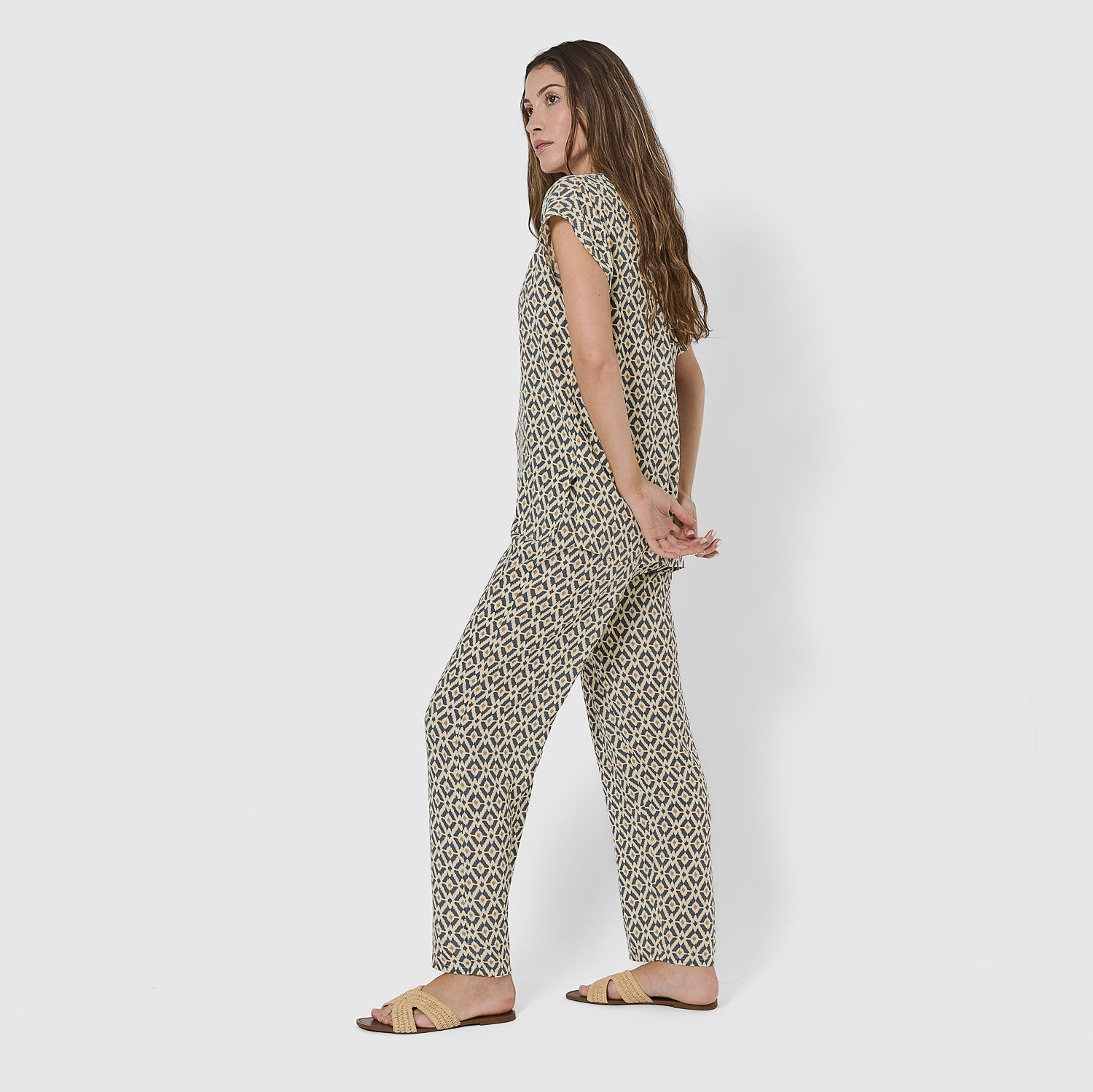 Calças compridas Waterloo em viscose azul-acinzentada