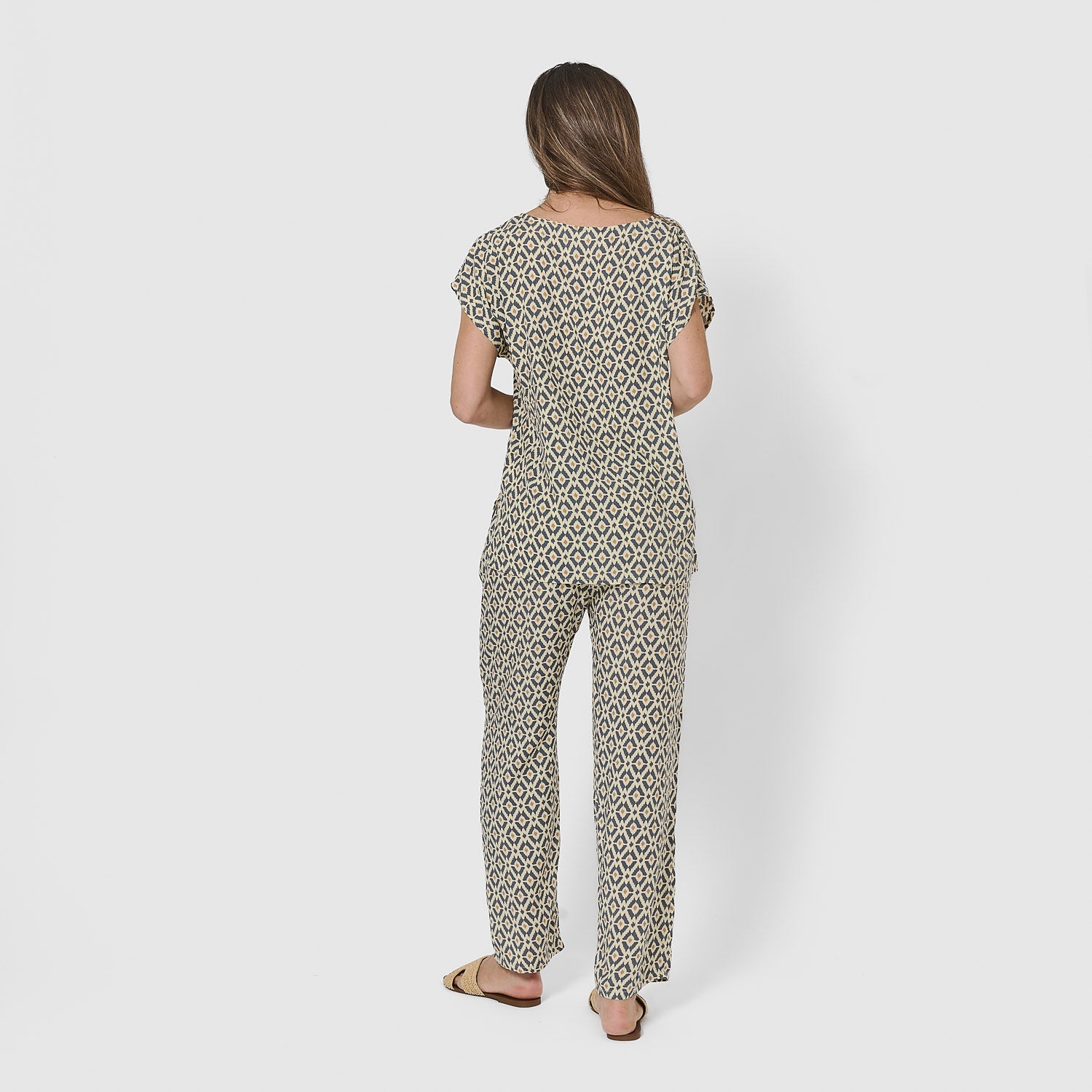 Calças compridas Waterloo em viscose azul-acinzentada