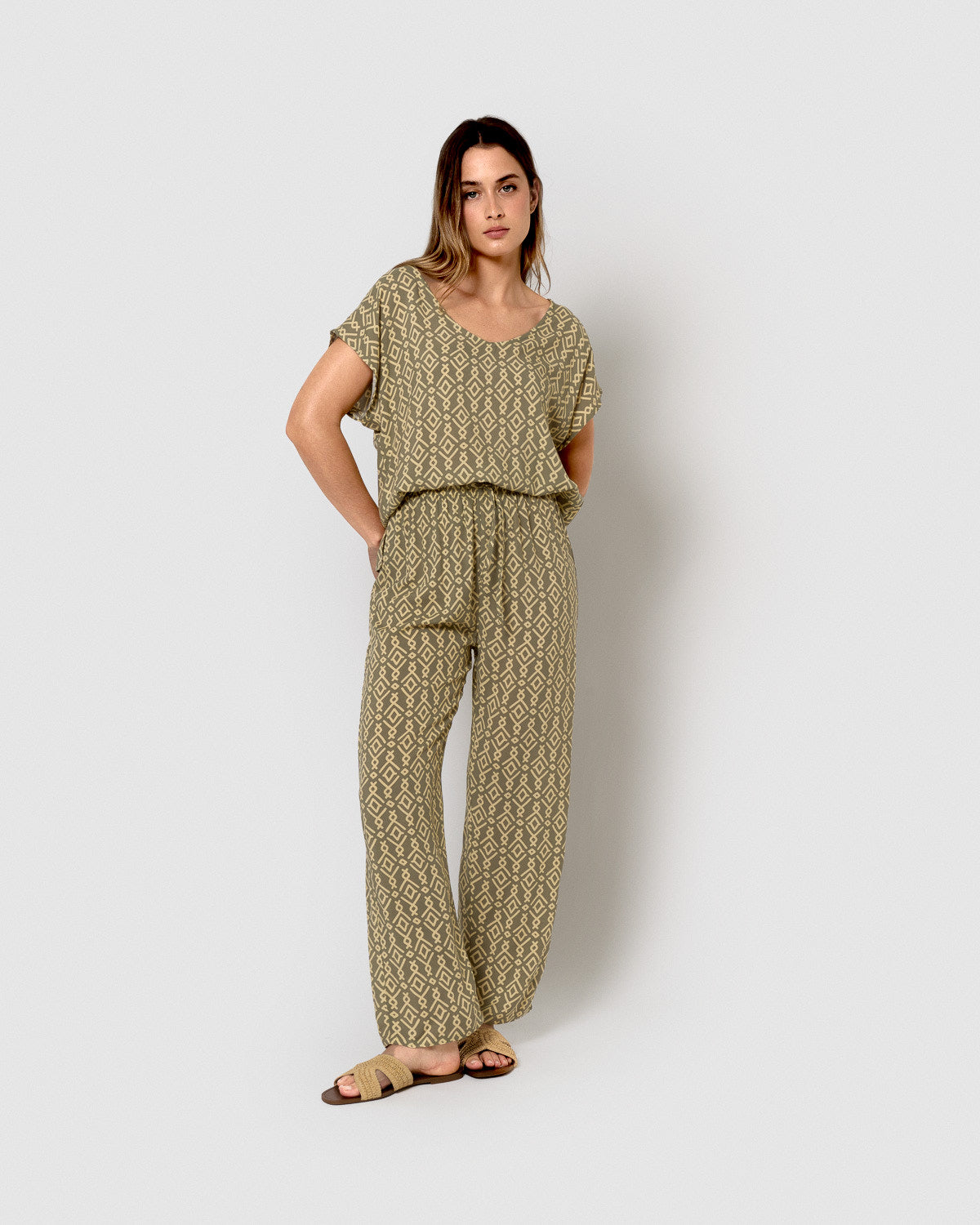 Pantalón viscosa rubio verde