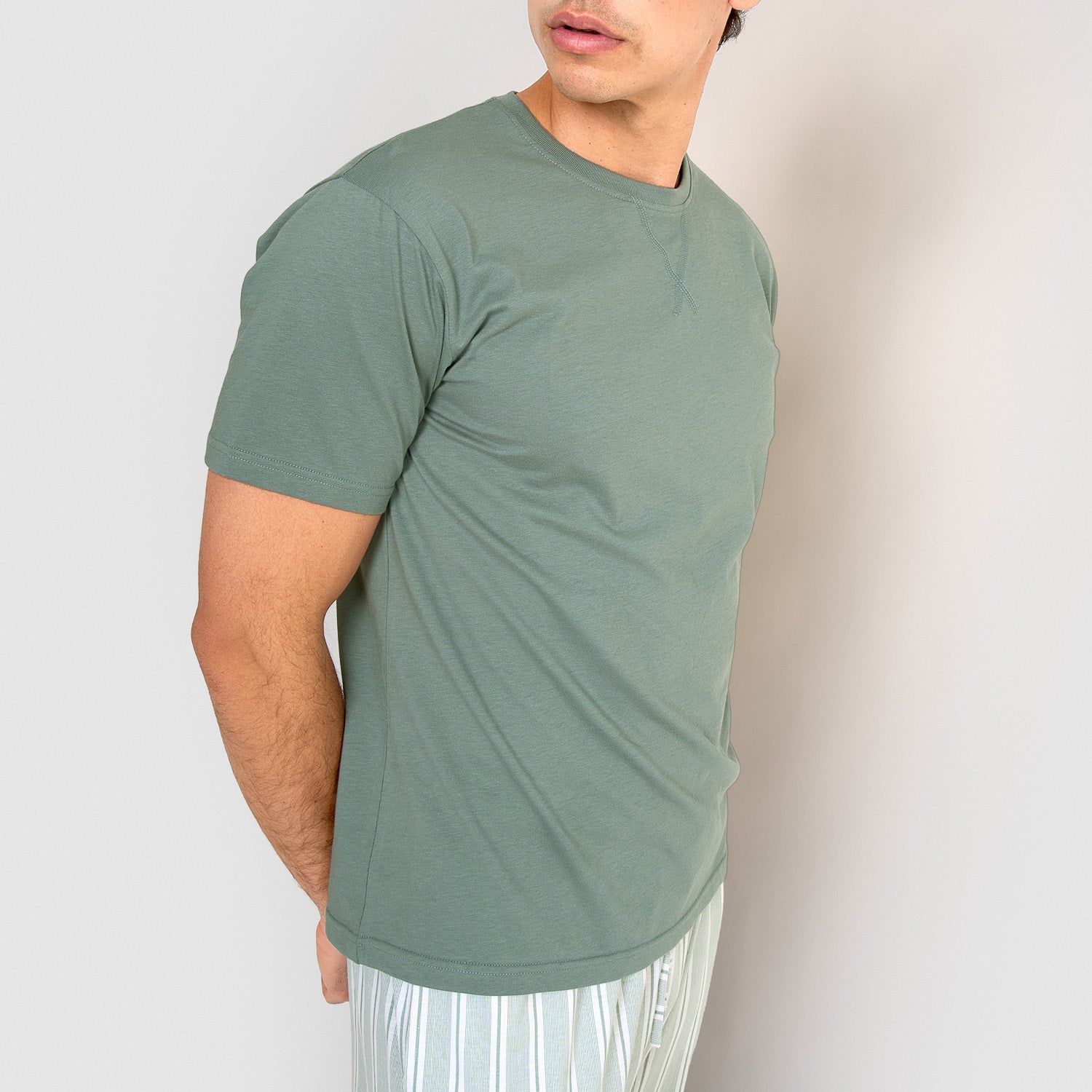 Pijama largo de algodón manga corta raya hamon agua marina