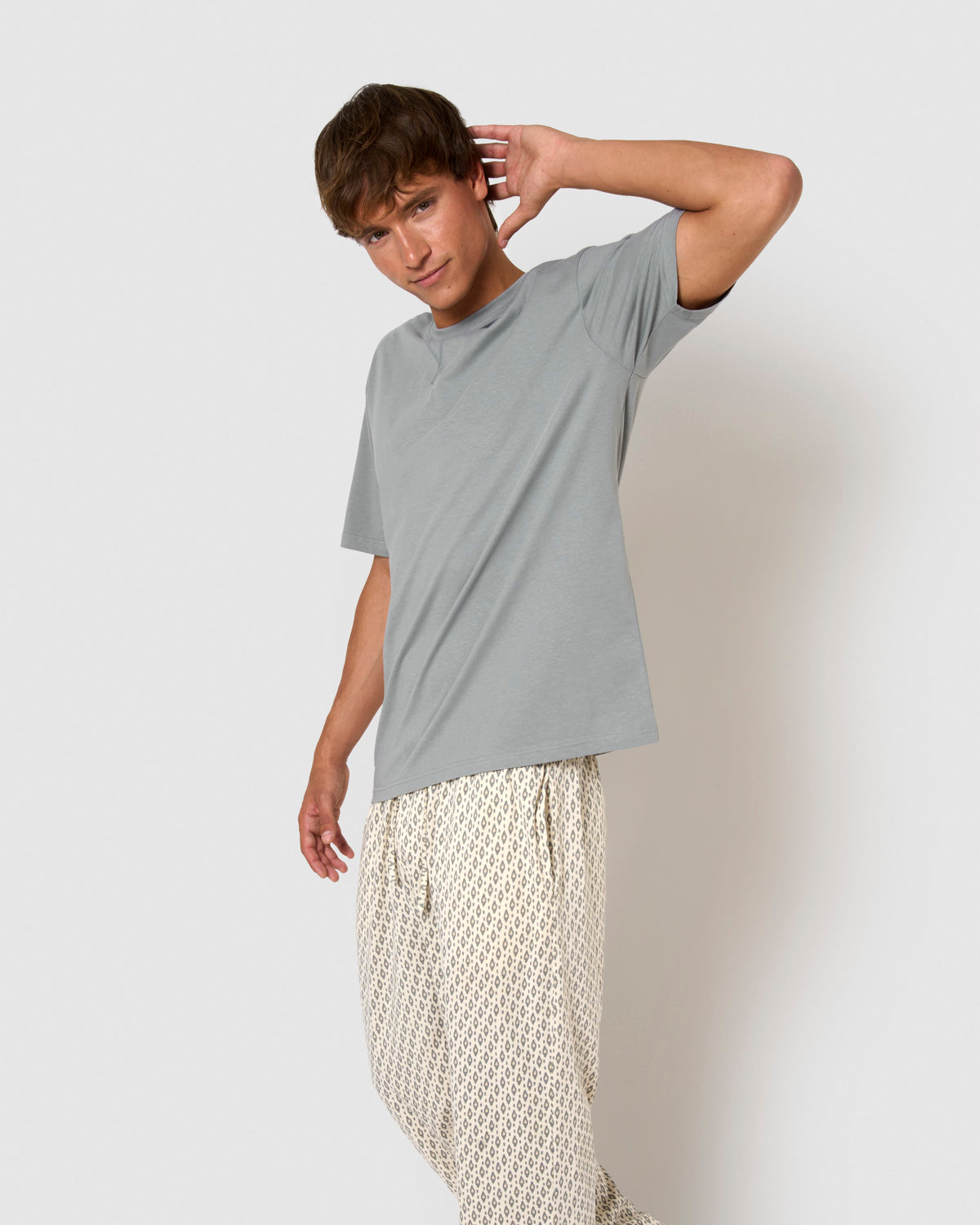 Pijama largo de algodón manga corta nerdana azul grisáceo