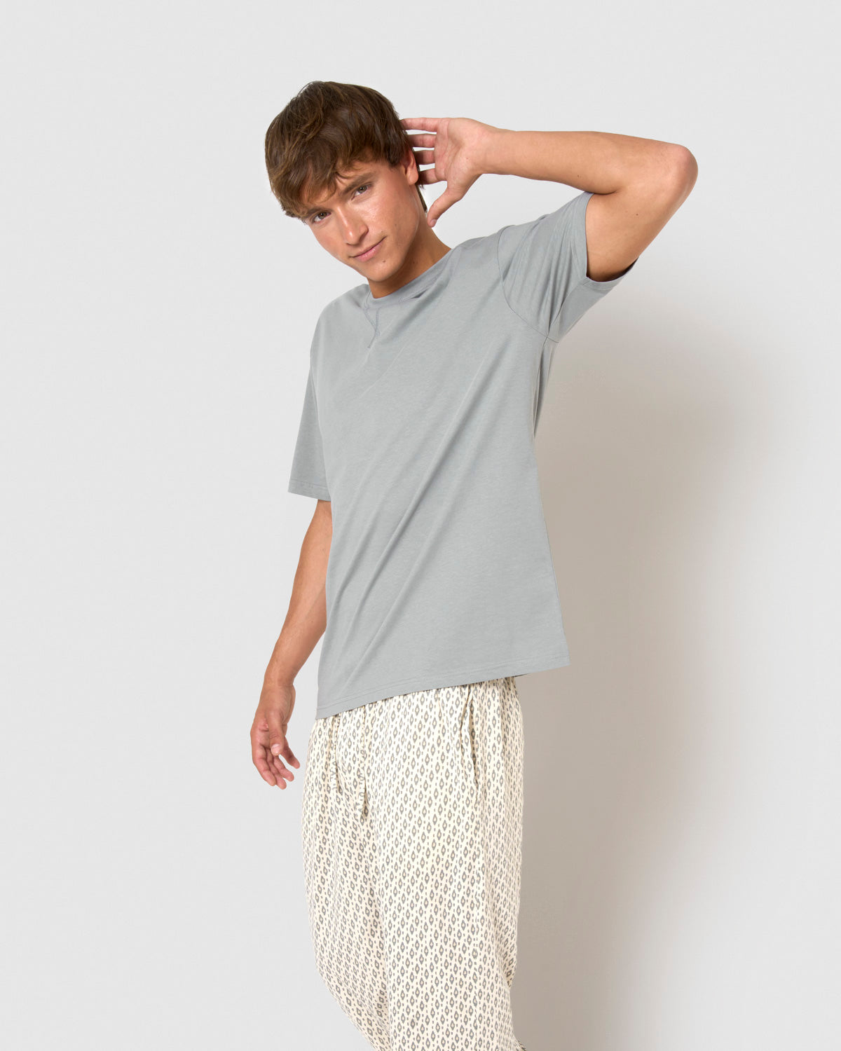 Pijama largo de algodón manga corta nerdana azul grisáceo