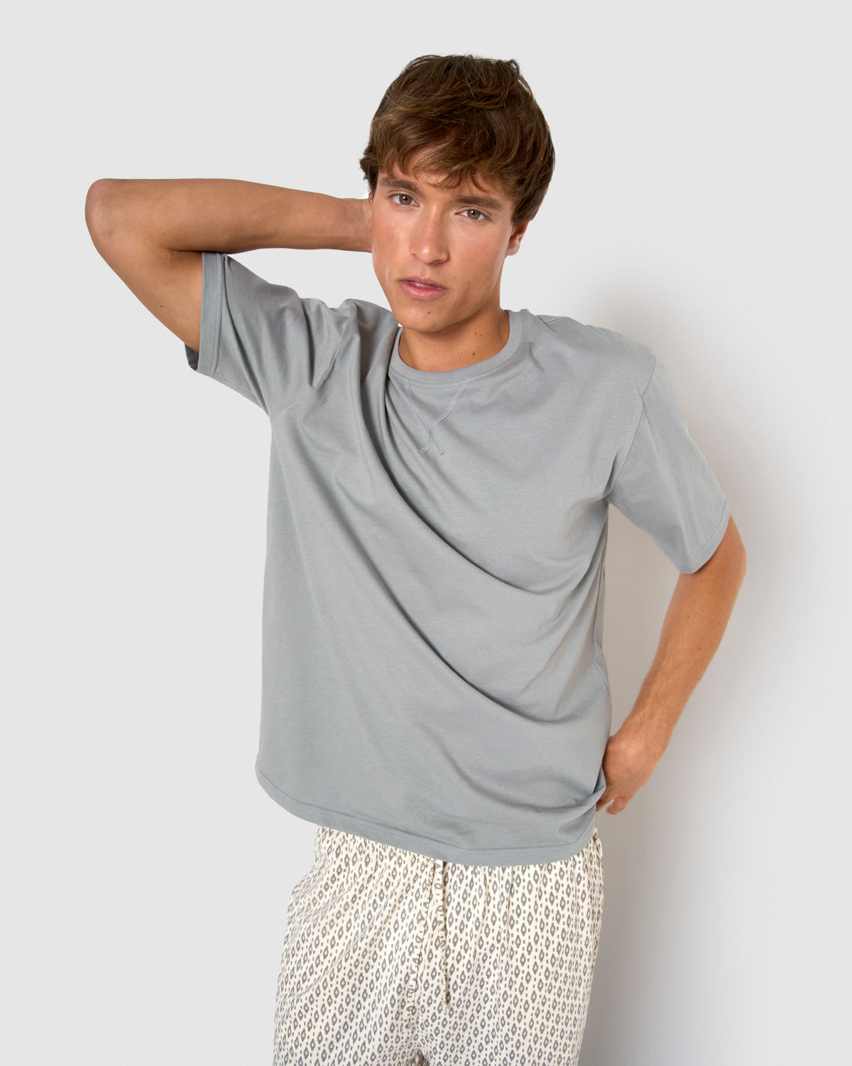 Pijama largo de algodón manga corta nerdana azul grisáceo