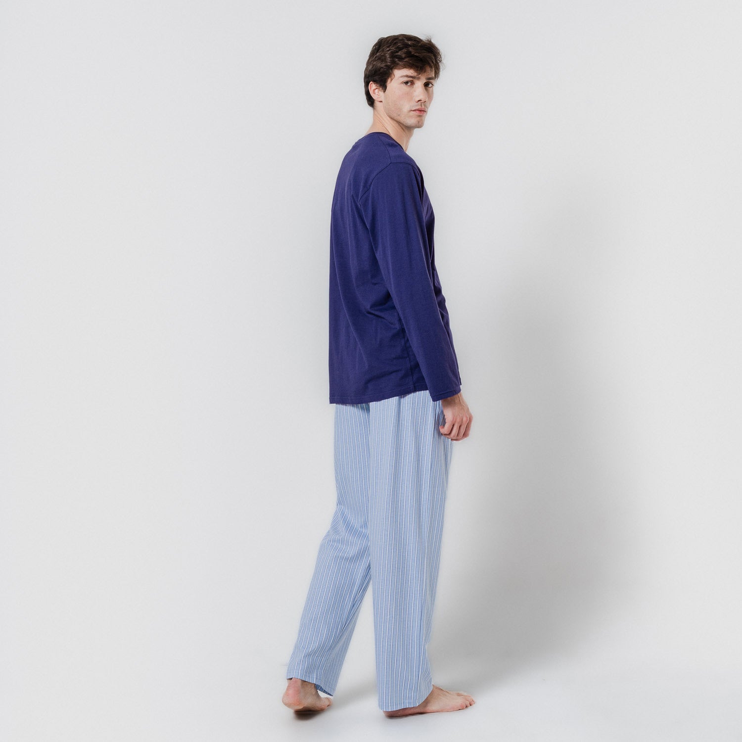 Pijama largo algodón raya cloc azul marino