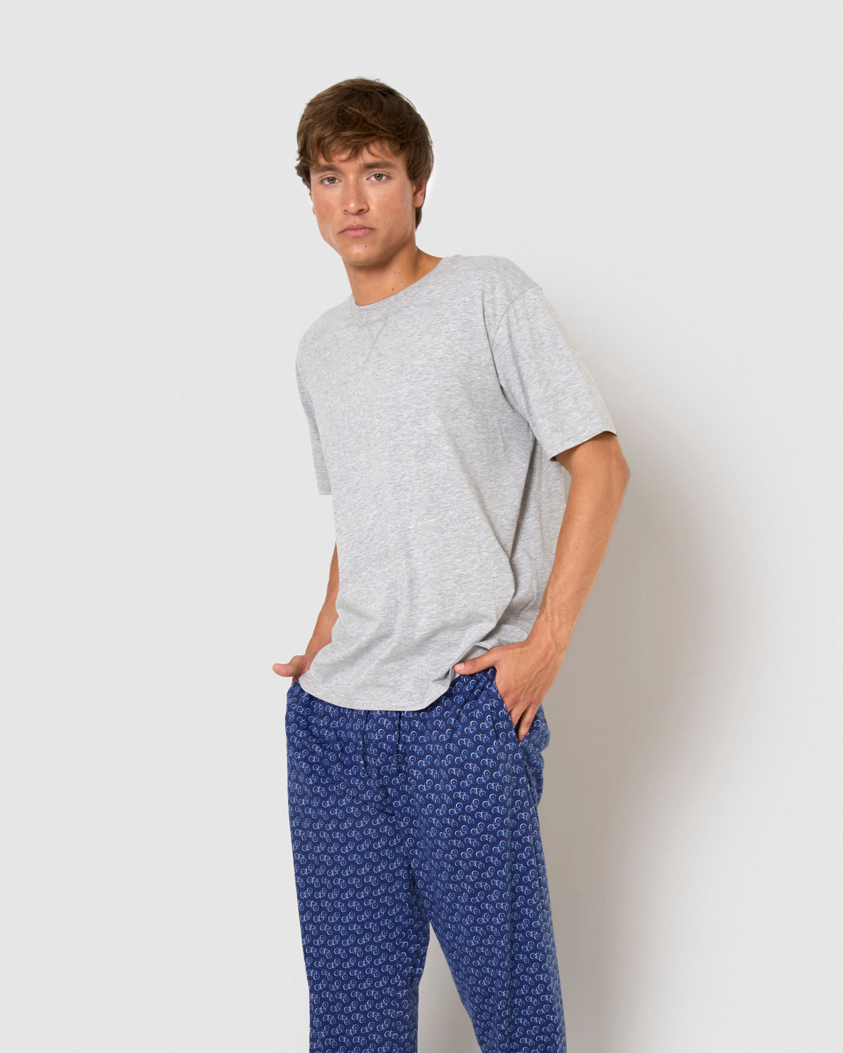 Pijama largo de algodón manga corta cicle gris mezclillado