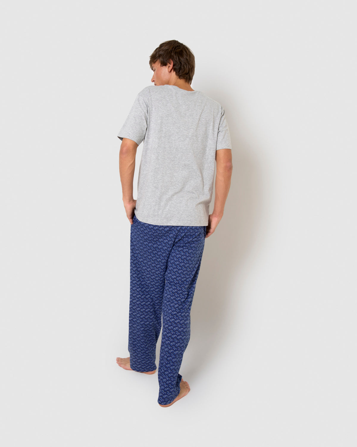 Pijama largo de algodón manga corta cicle gris mezclillado