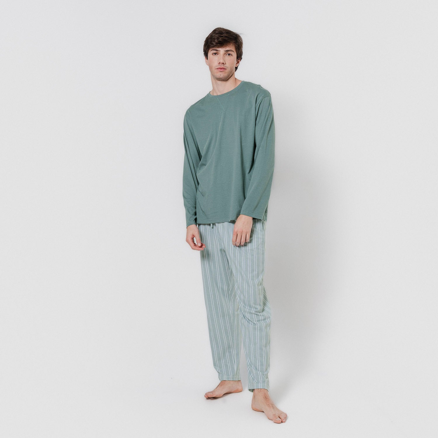 Hamon long cotton pajamas in aquamarine