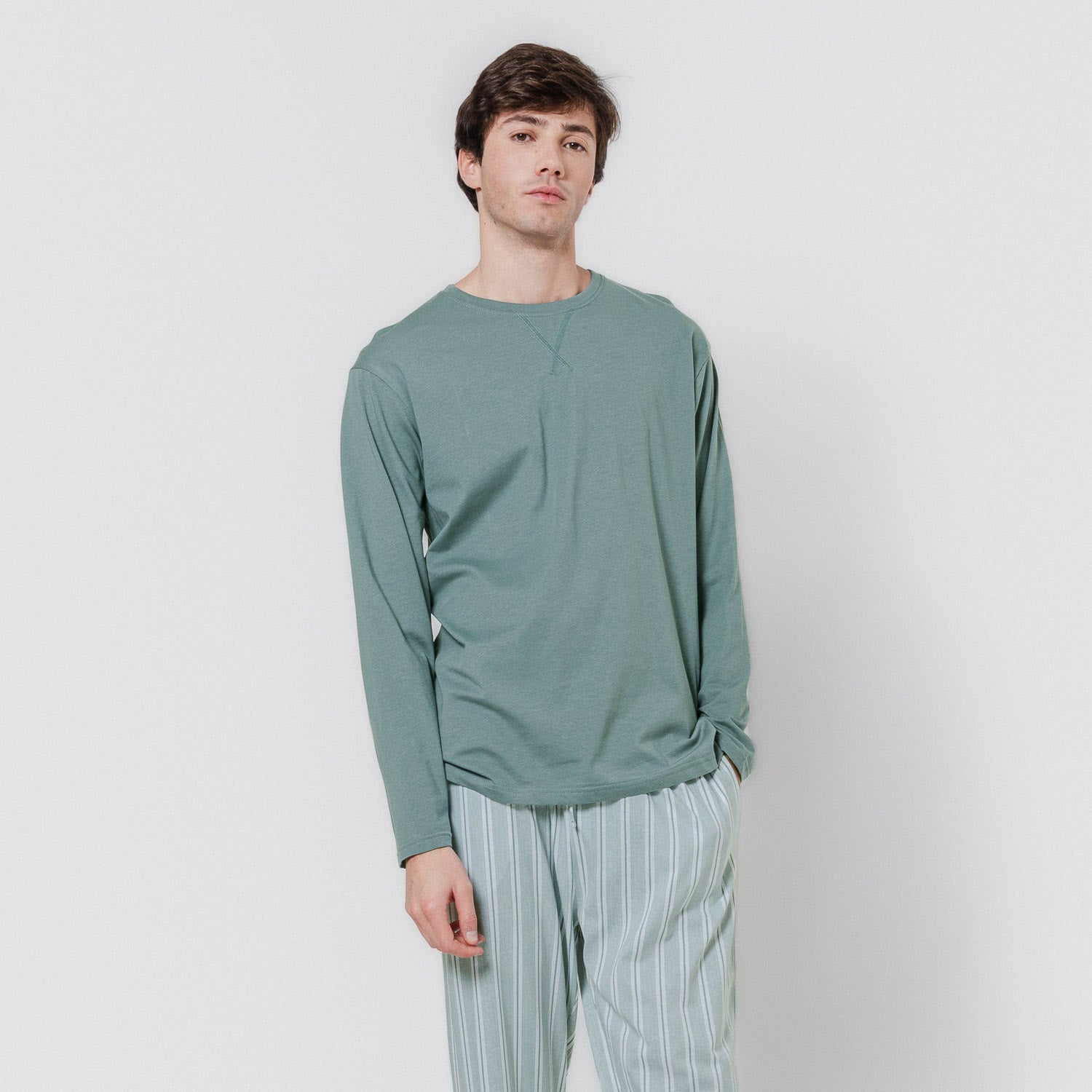 Hamon long cotton pajamas in aquamarine