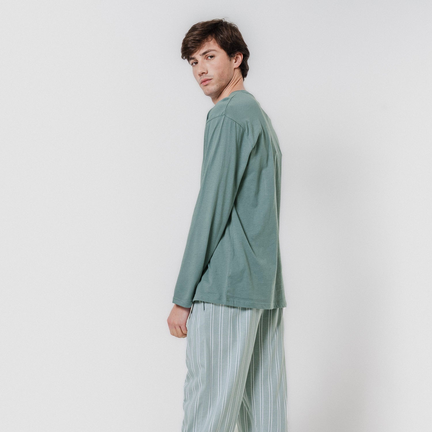 Hamon long cotton pajamas in aquamarine