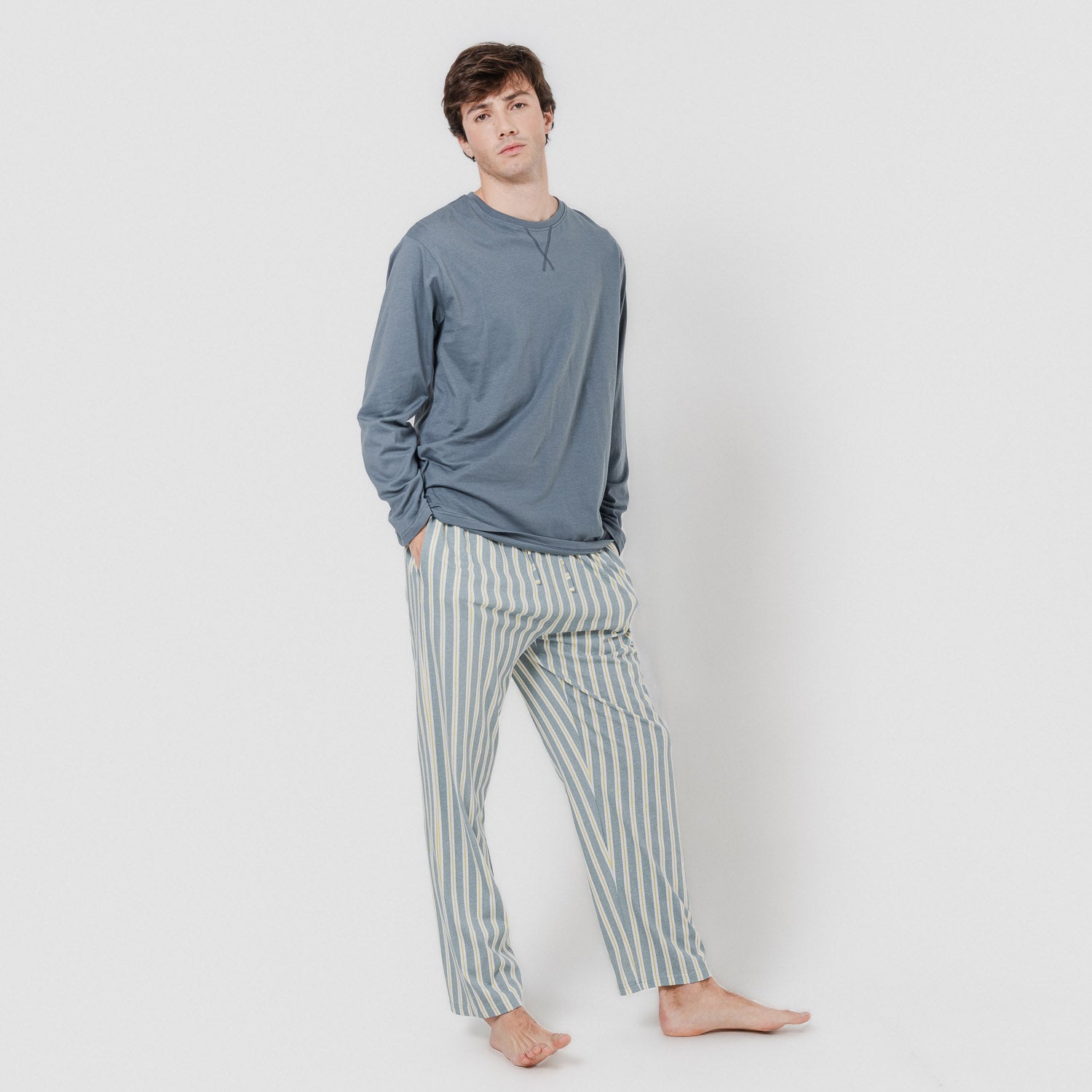 Pijama largo algodón schon azul grisáceo