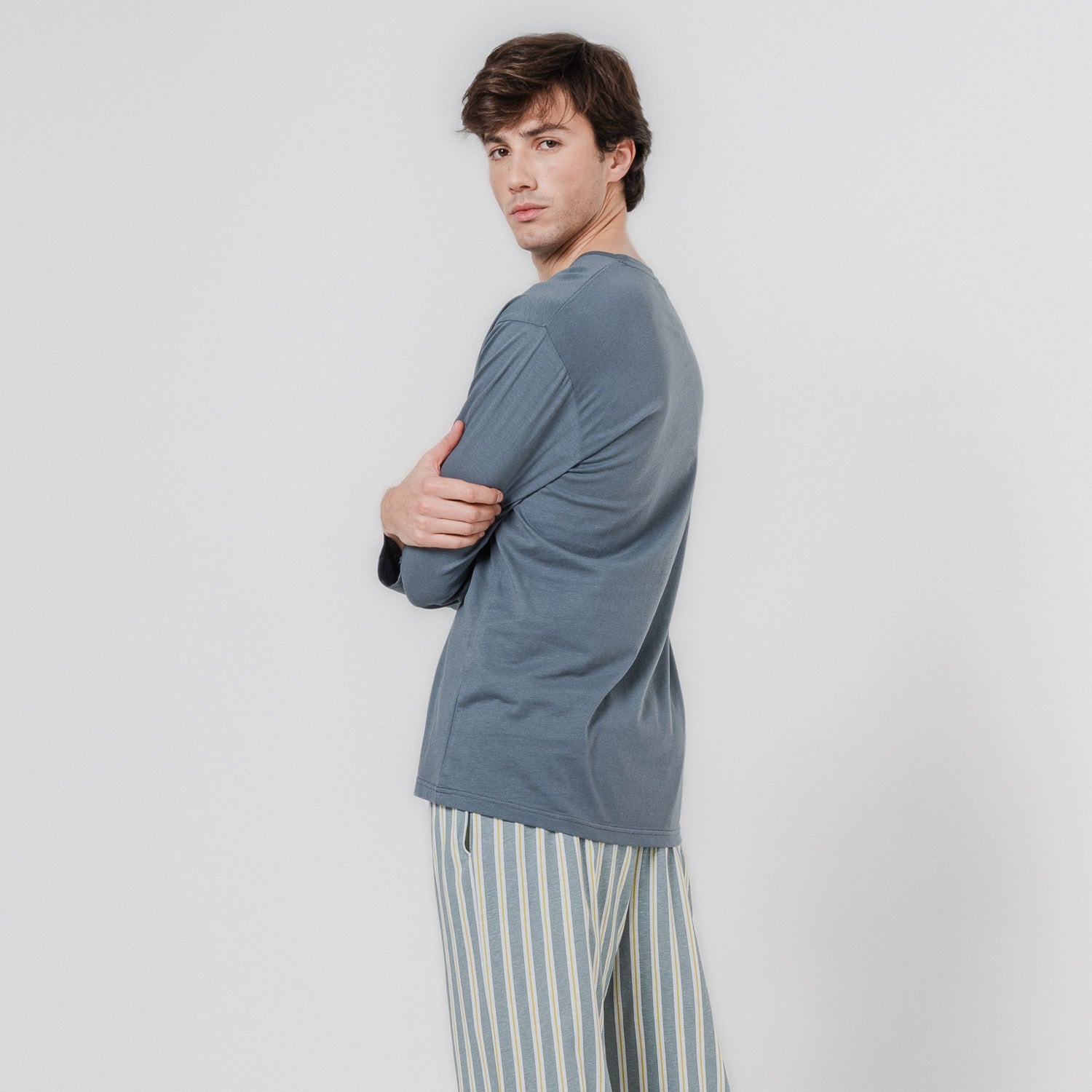 Pijama largo algodón schon azul grisáceo