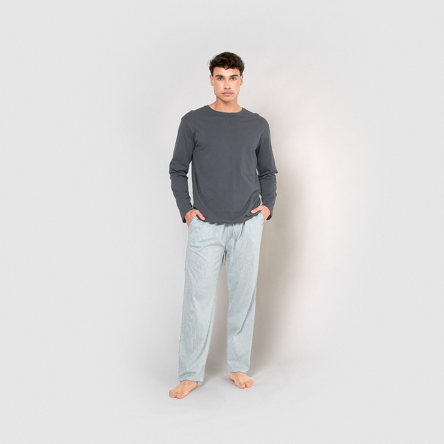 pigiama lungo in cotone Jupiter blu navy