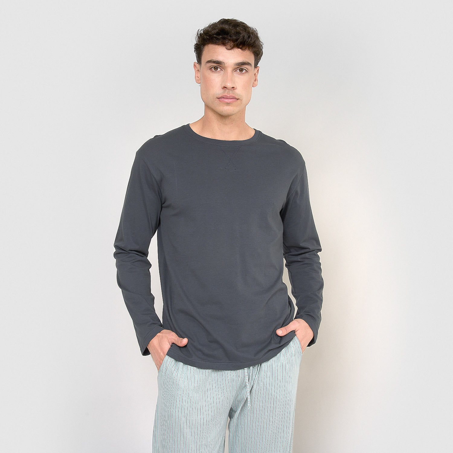 pigiama lungo in cotone Jupiter blu navy