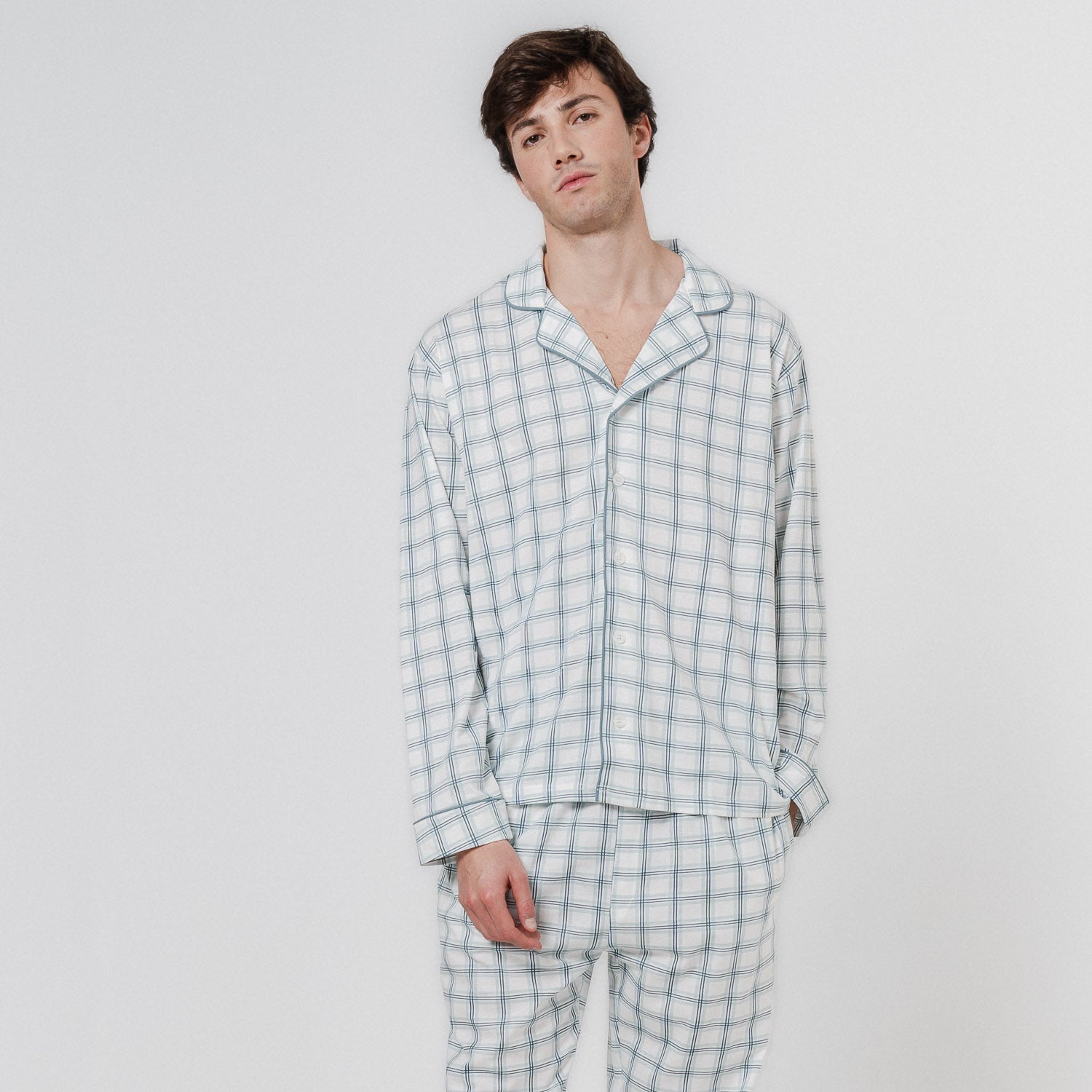 Pijama largo camisero algodón cuadro jake verde