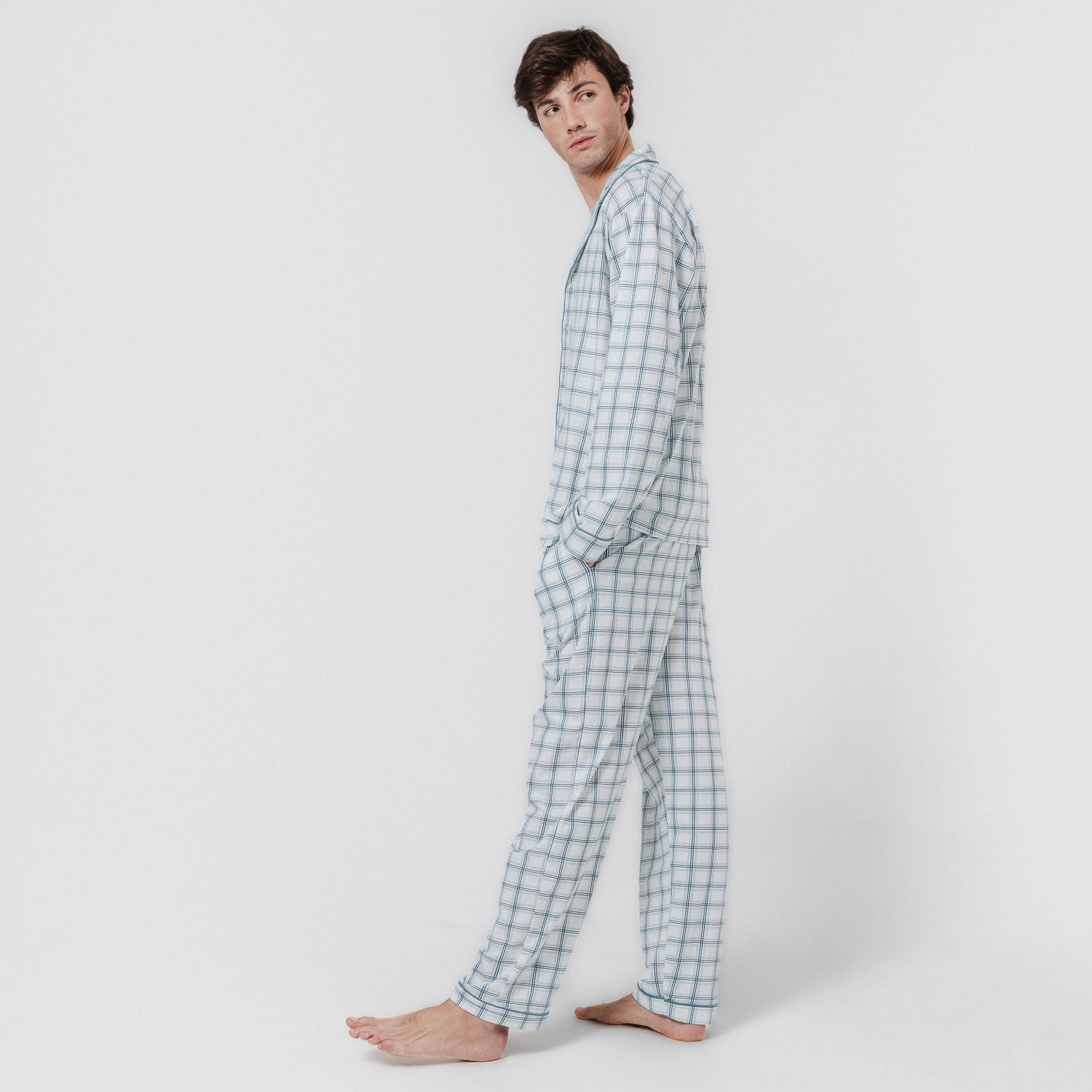 Pijama largo camisero algodón cuadro jake verde