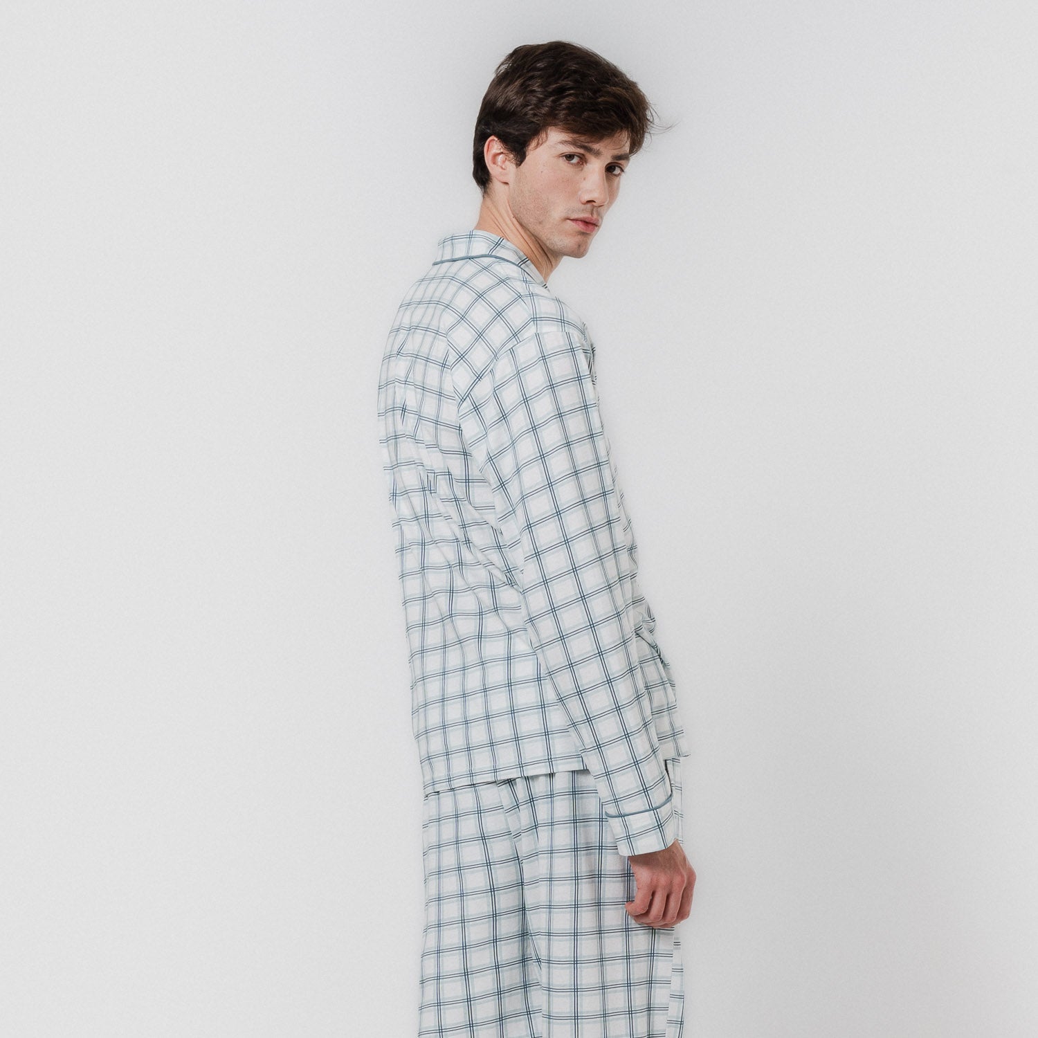 Pijama largo camisero algodón cuadro jake verde