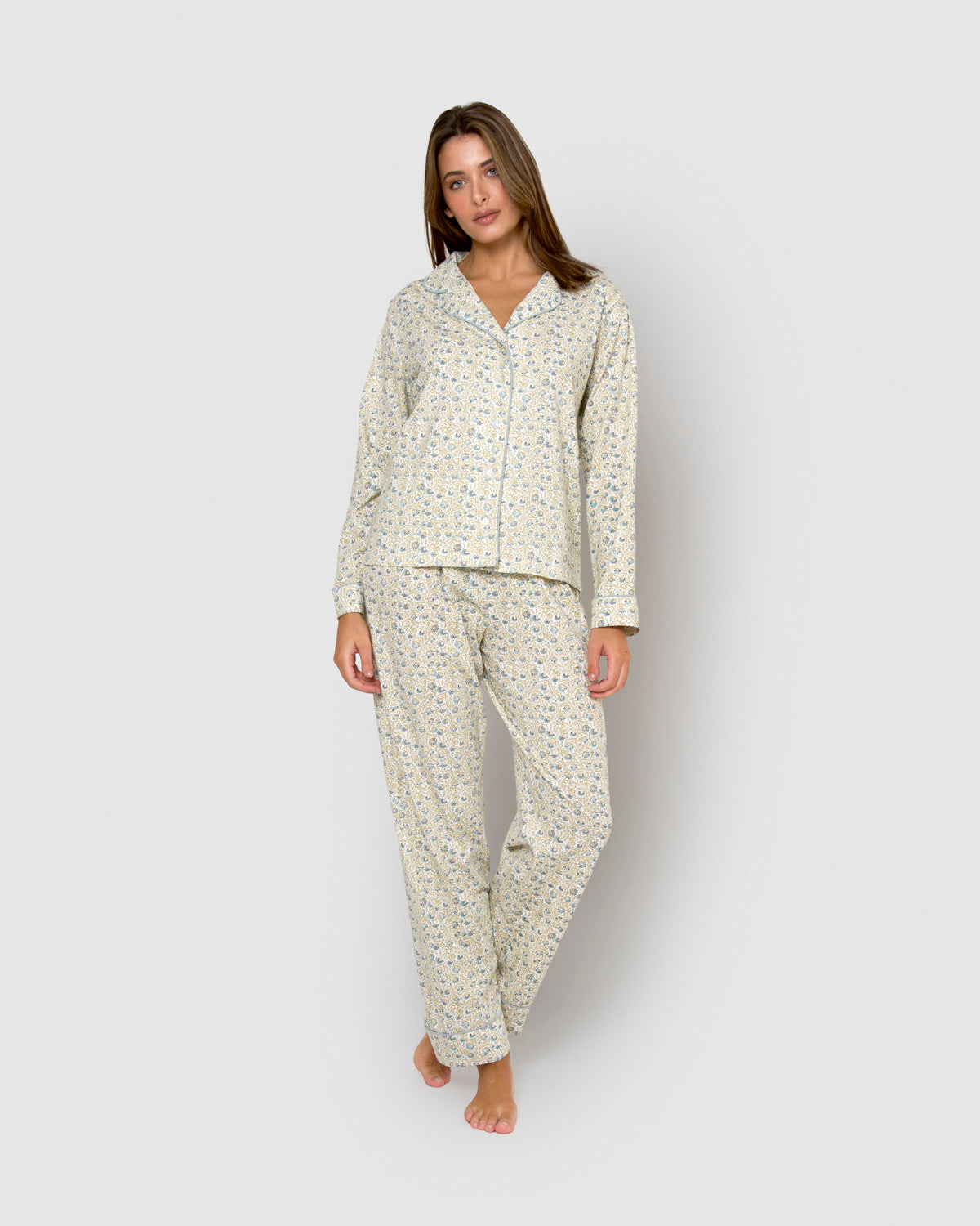 Pijama largo camisero algodón domana azul agua