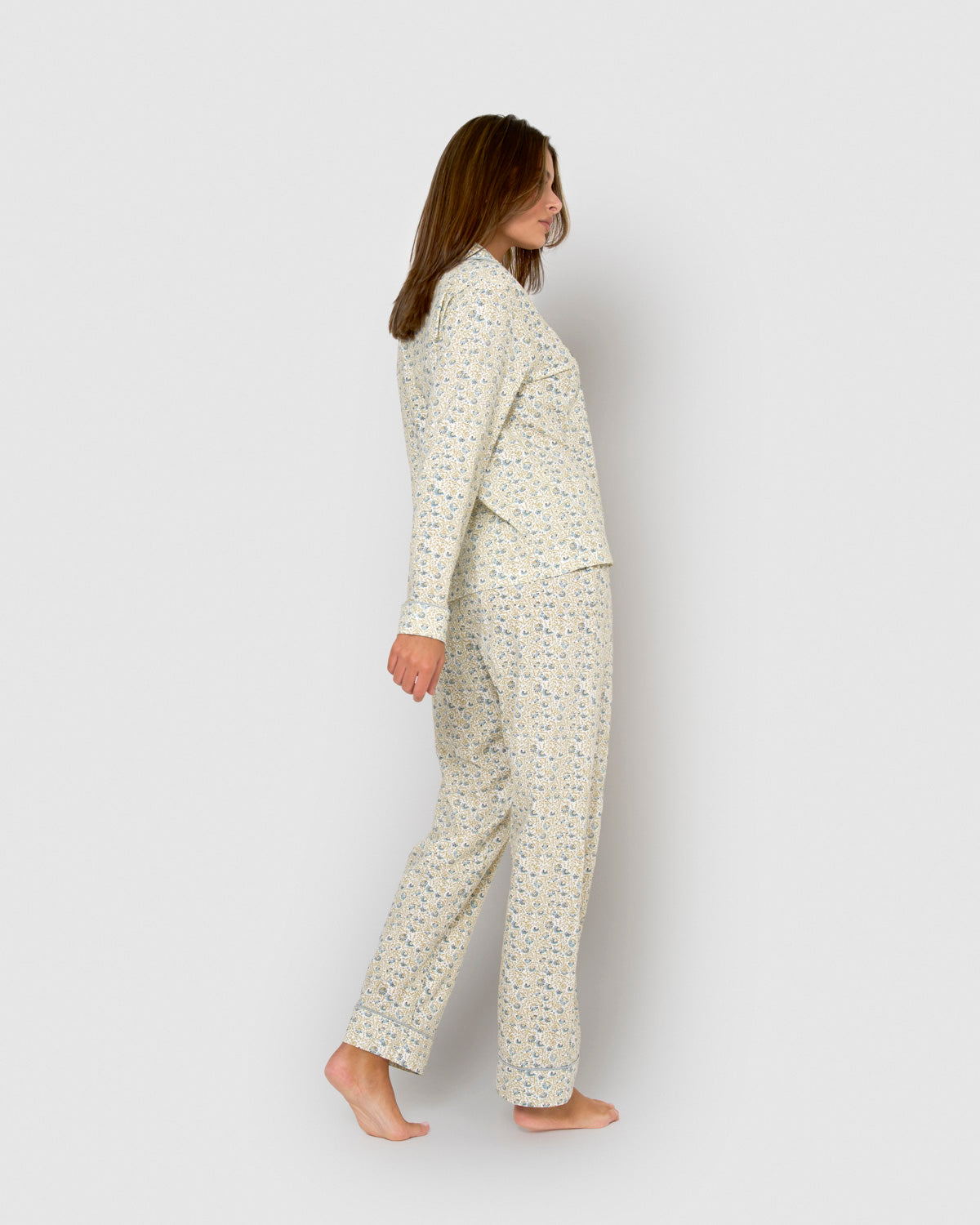 Pijama largo camisero algodón domana azul agua