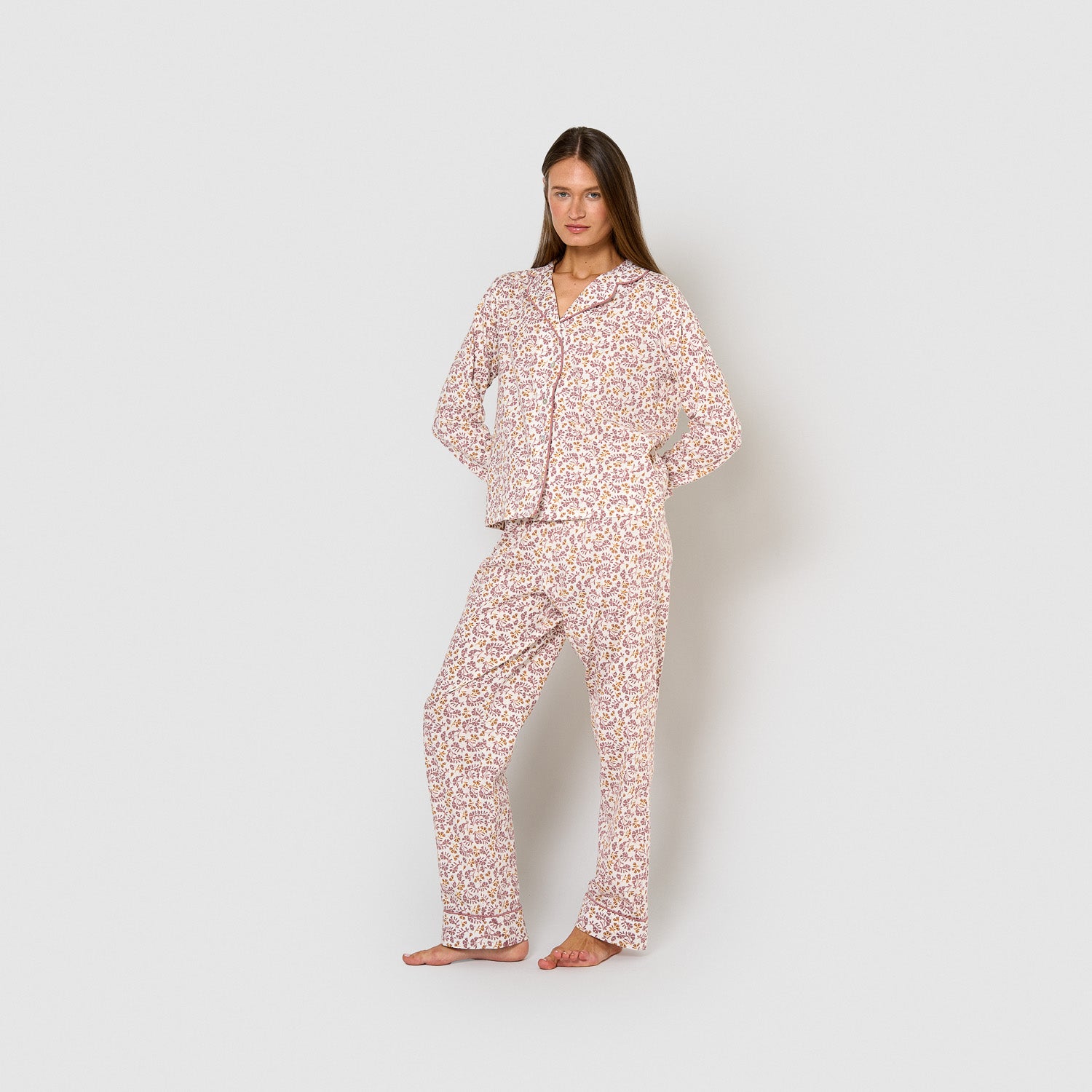 Pijama camisa de algodão rosa Selvana