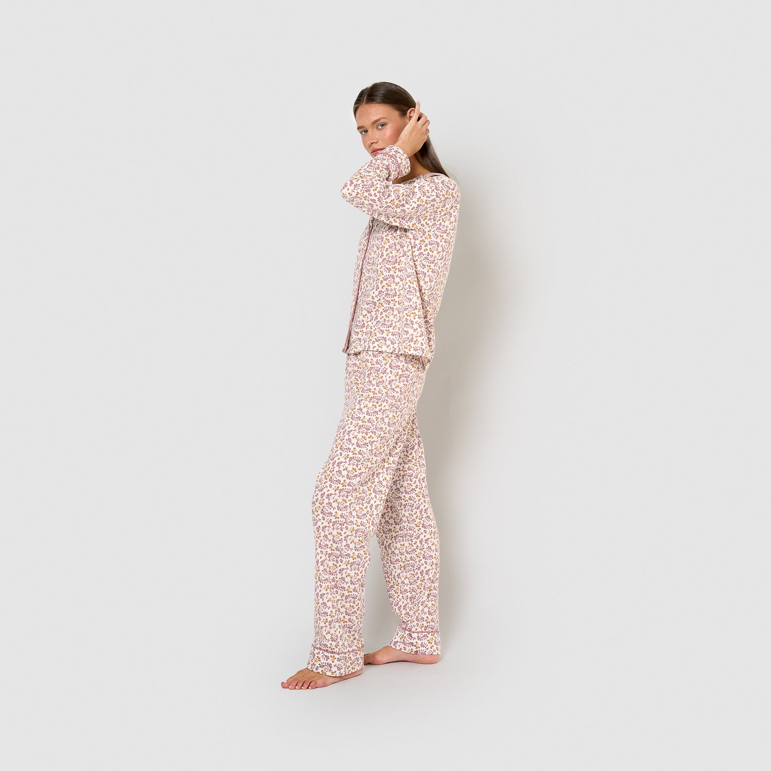 Pijama camisa de algodão rosa Selvana