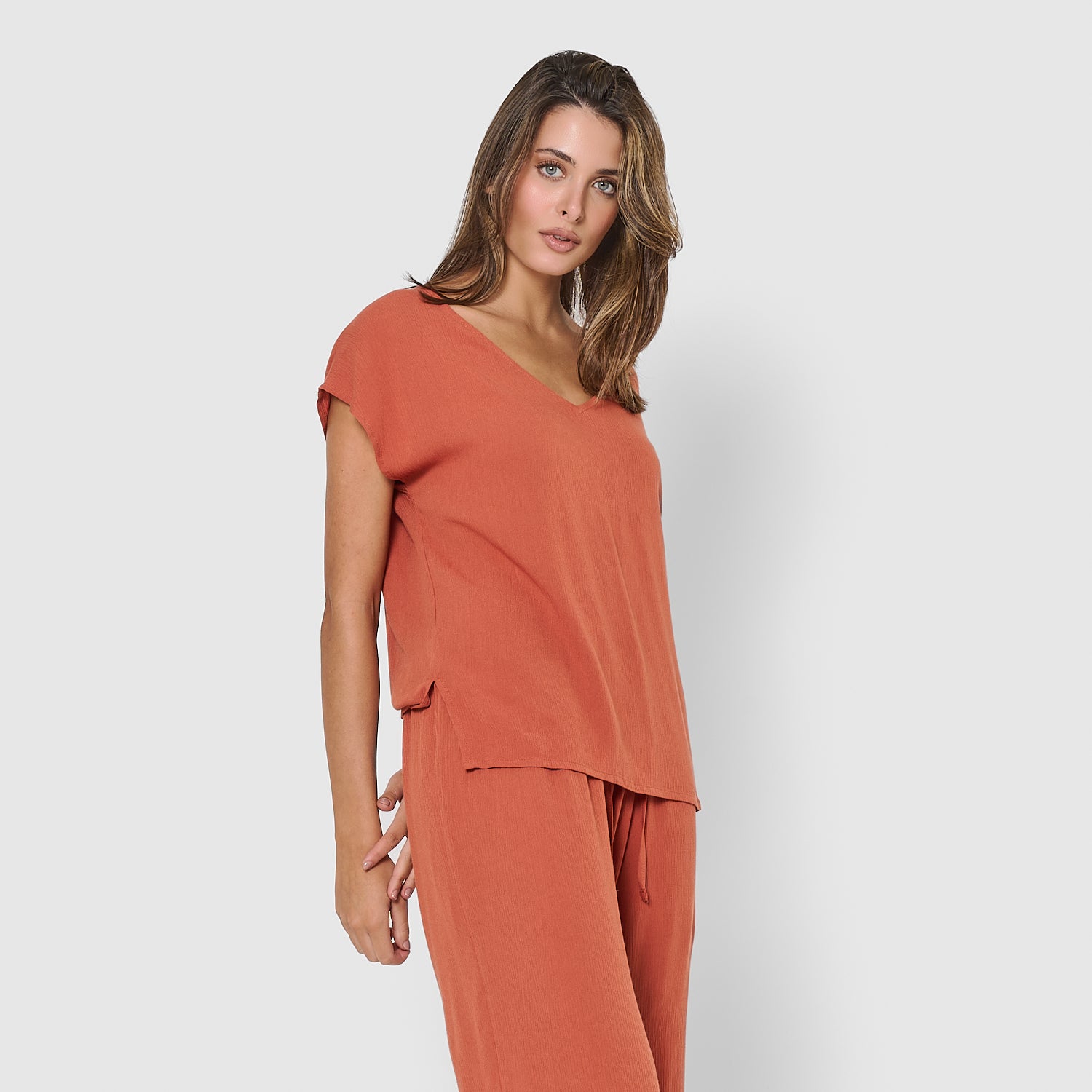 Camisa de mujer de bambula teja