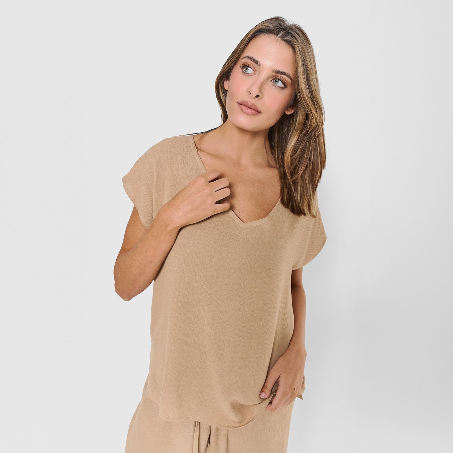Camisa de mujer de bambula camel